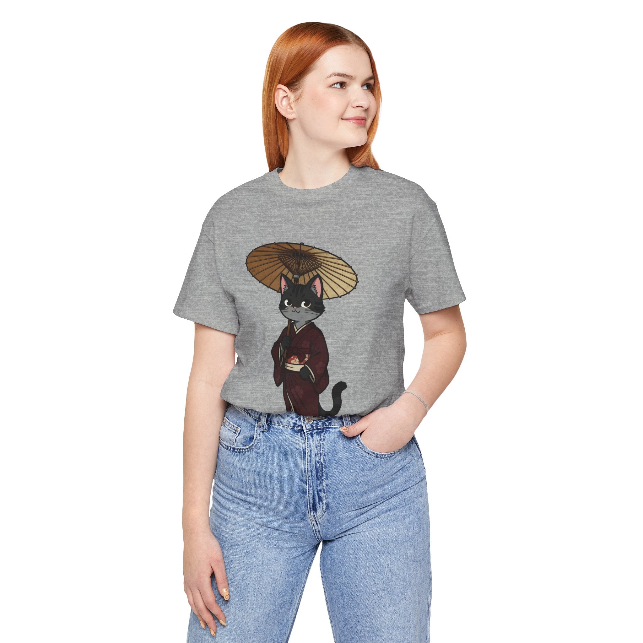 Geisha Cat Tee — Japanese Umbrella Cat Graphic T-Shirt