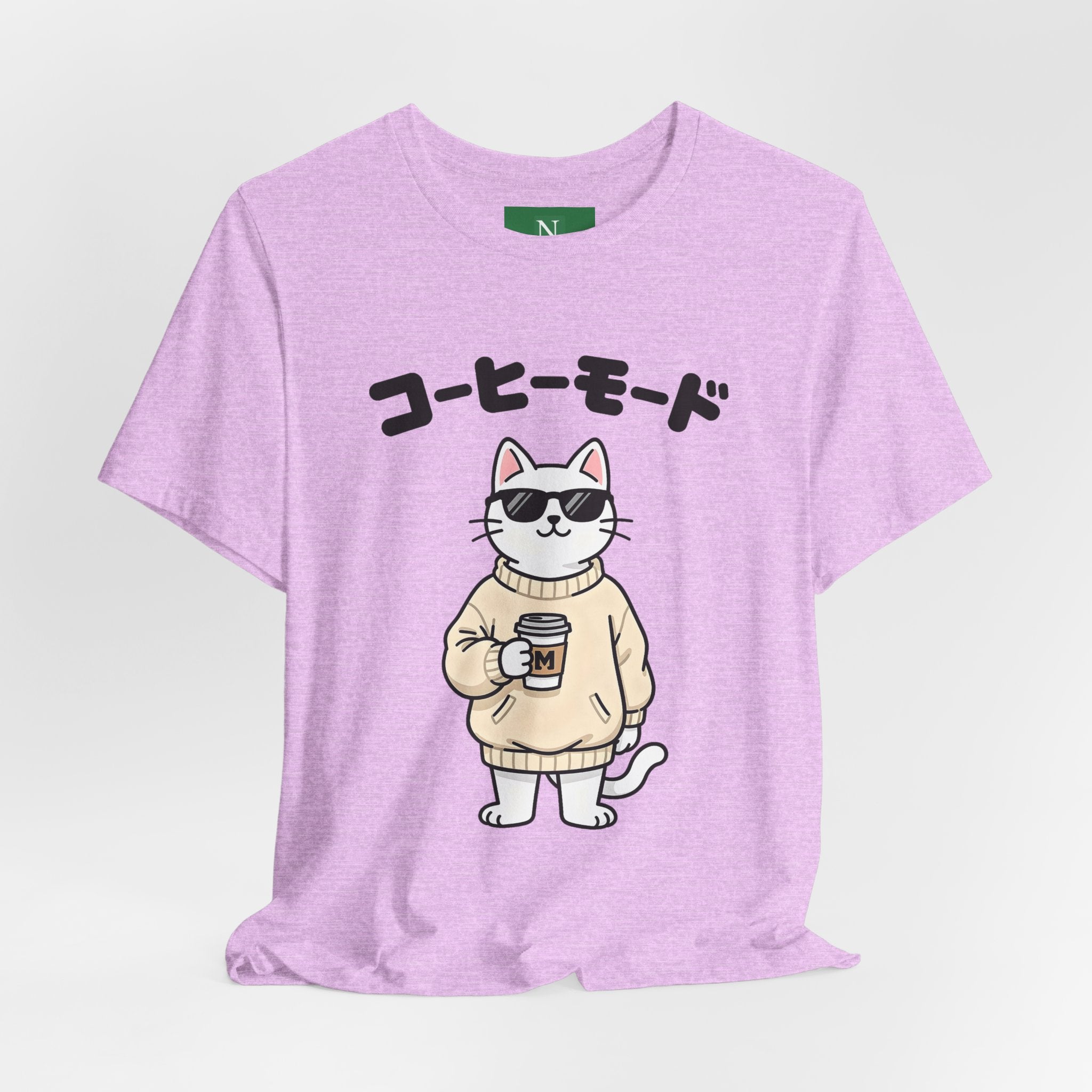 Coffee Mode Cat Tee — Cute Japanese Cat Holding Coffee T-Shirt