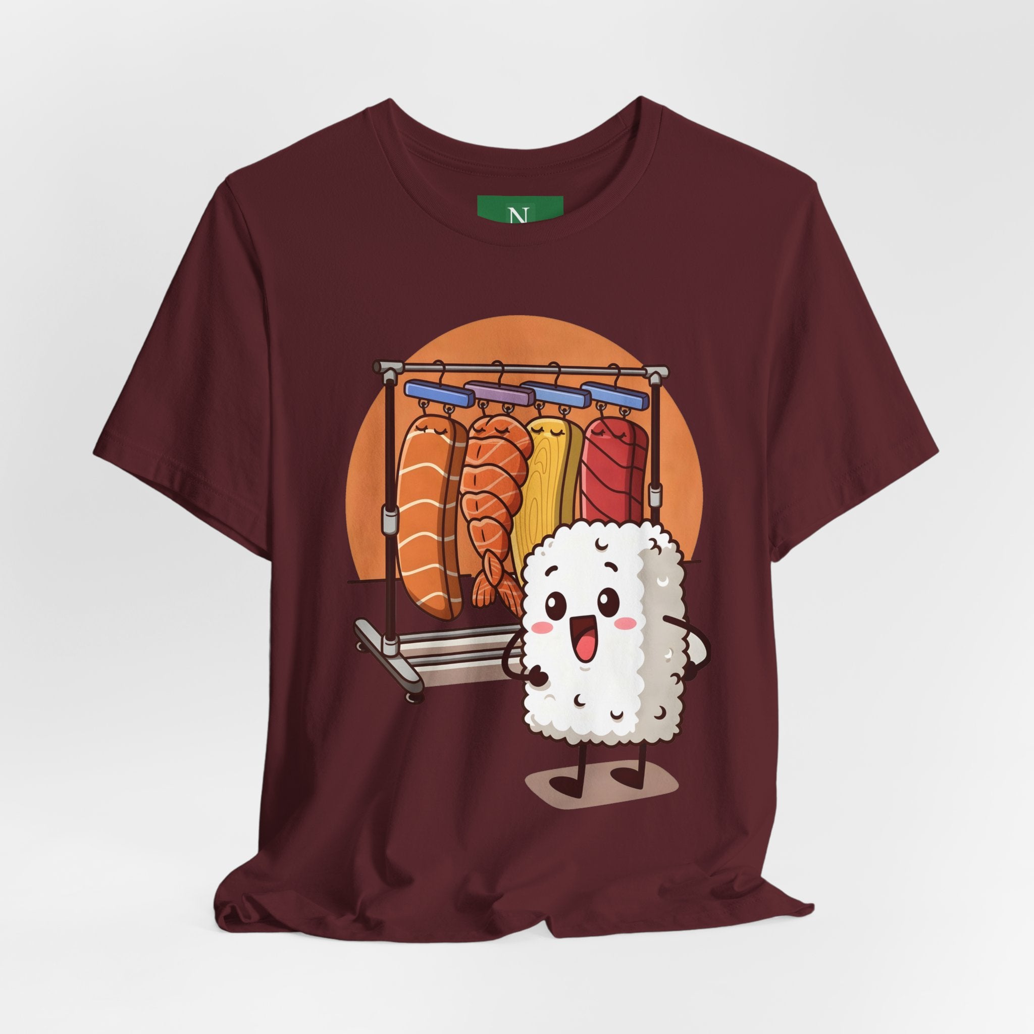 Cute Sushi Rice Cartoon T‑Shirt — Kawaii Nigiri Character Tee