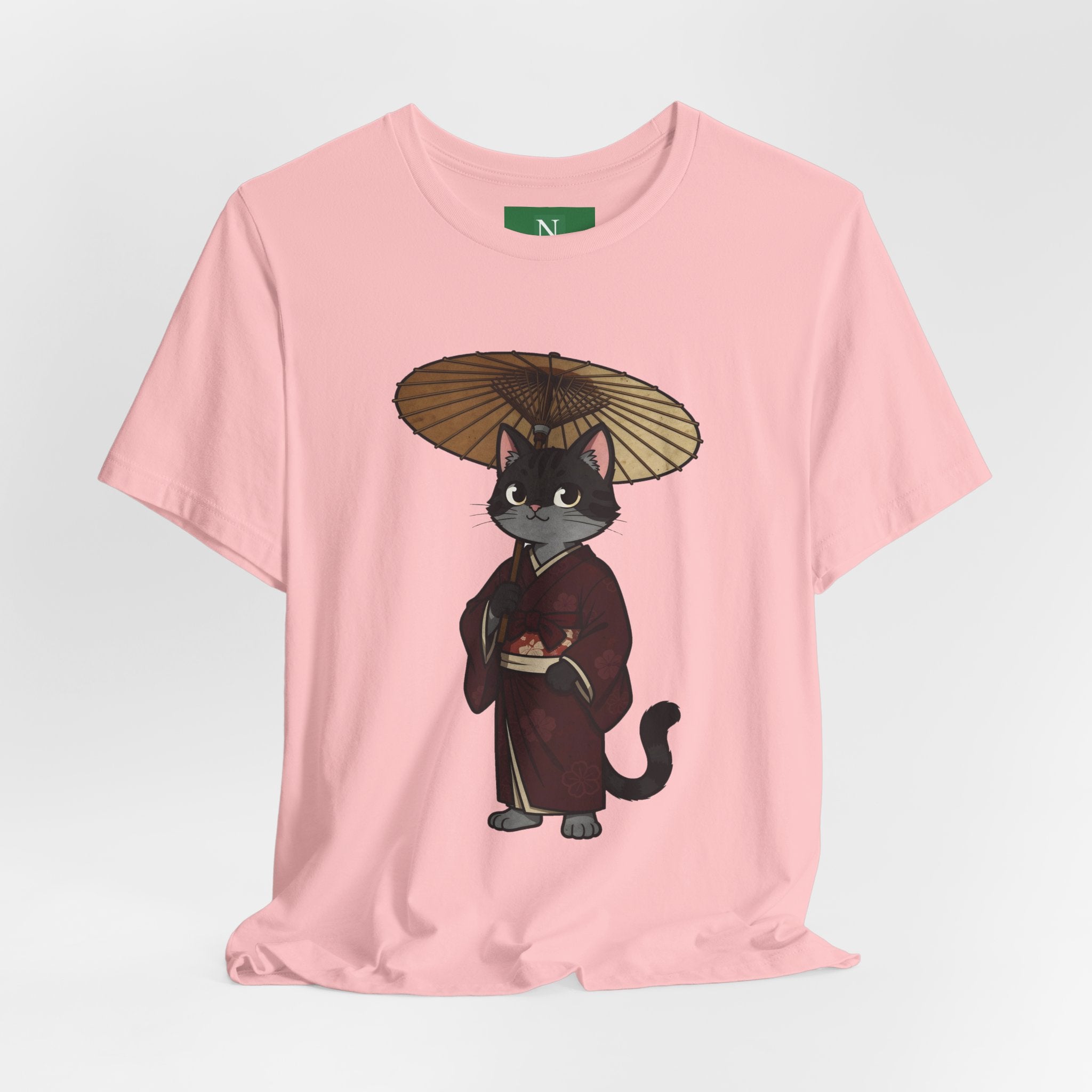 Geisha Cat Tee — Japanese Umbrella Cat Graphic T-Shirt
