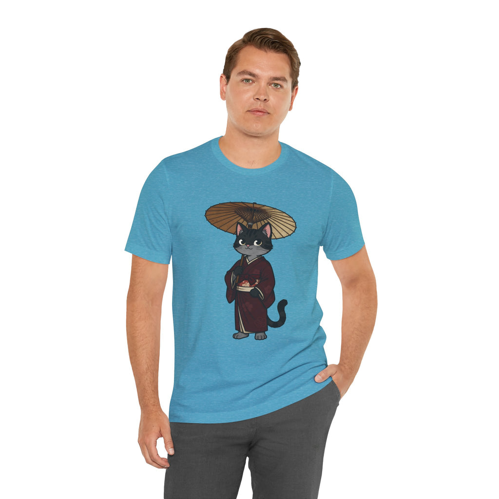 Geisha Cat Tee — Japanese Umbrella Cat Graphic T-Shirt