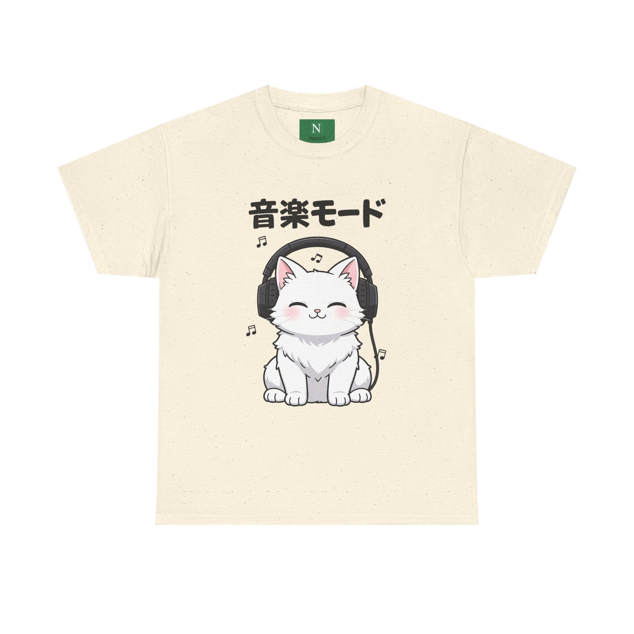 Cat with Headphones Tee — "Music Mode" Japanese Kawaii Graphic T-Shirt