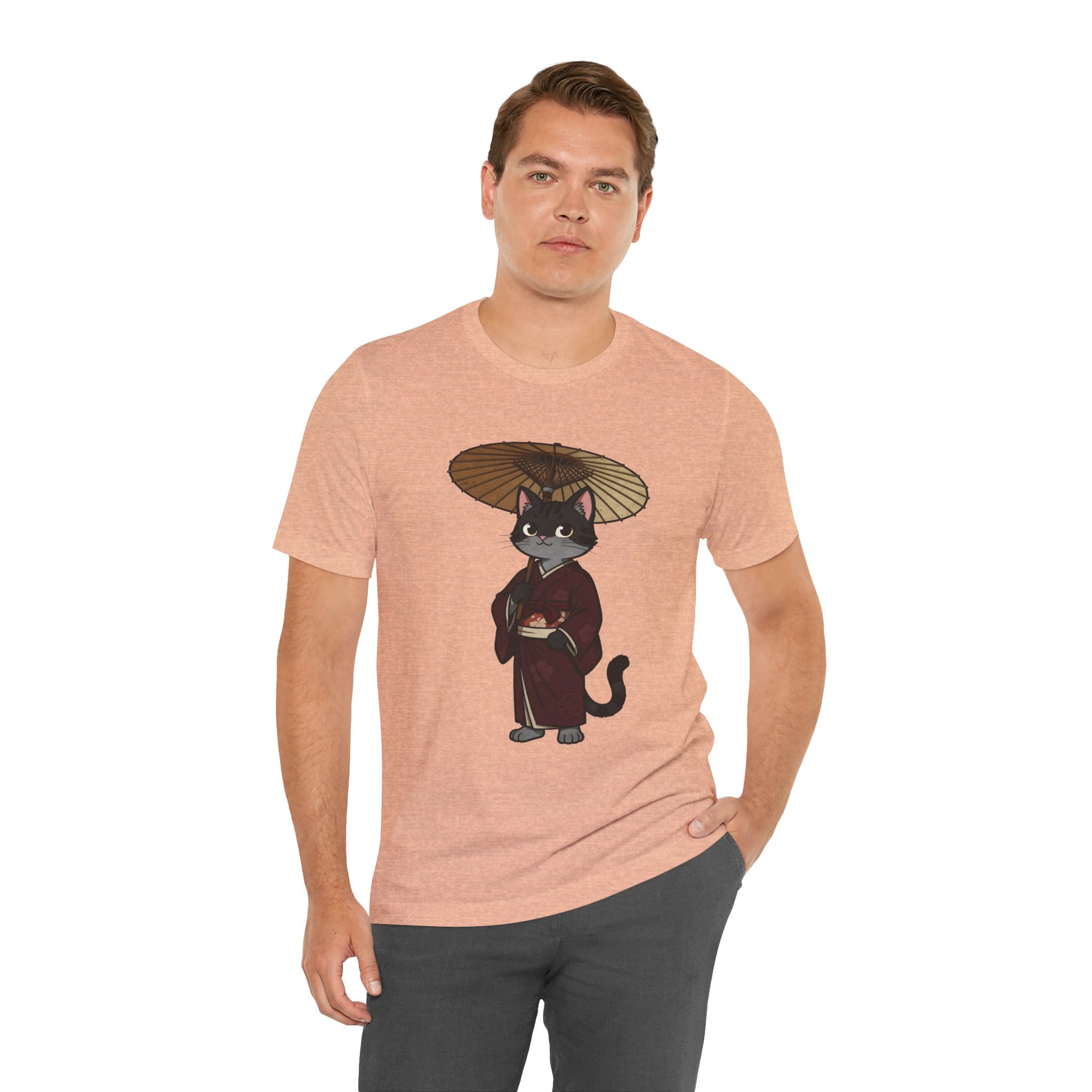 Geisha Cat Tee — Japanese Umbrella Cat Graphic T-Shirt