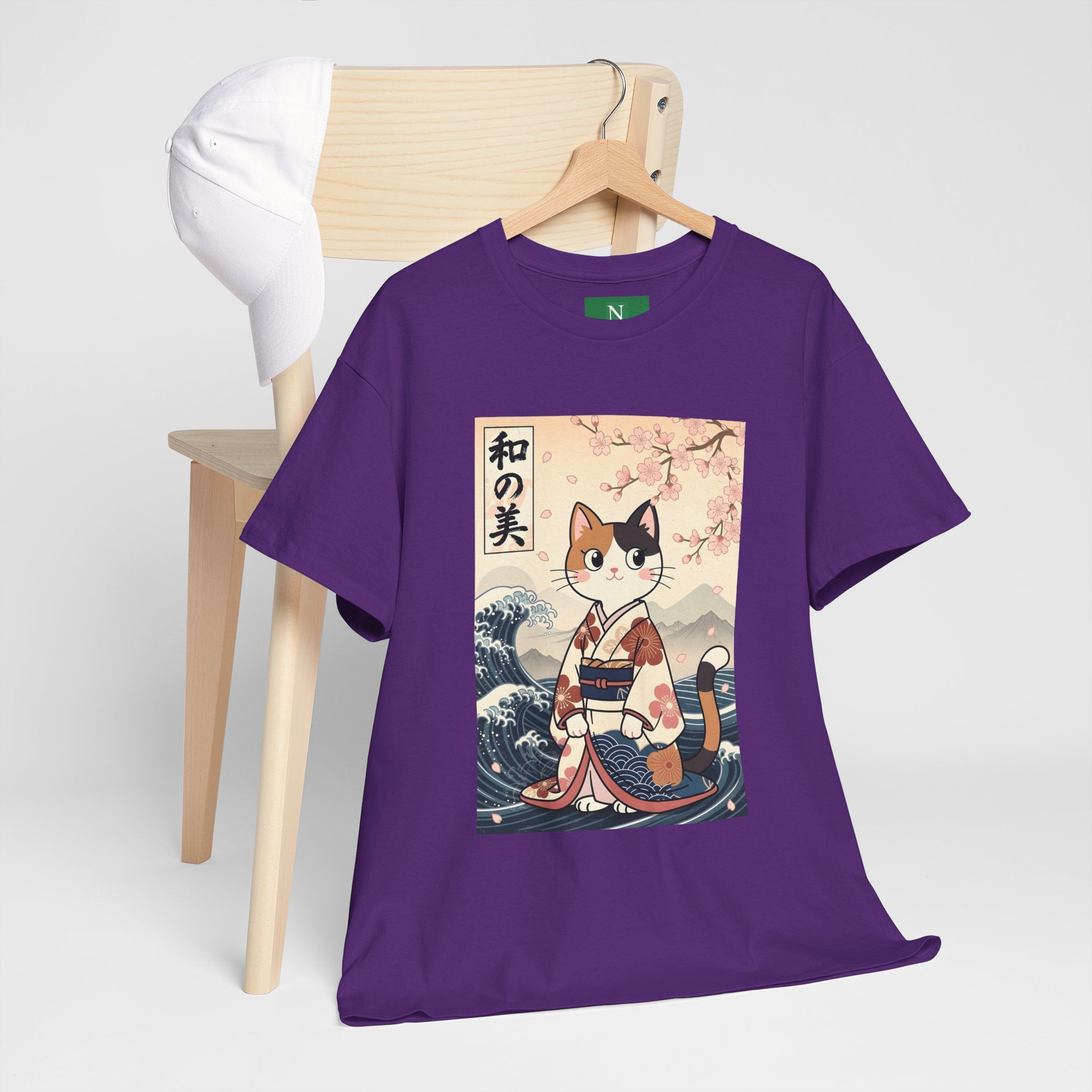 Cat Ukiyo-e T-Shirt — Vintage Japanese Kimono Cat with Cherry Blossoms