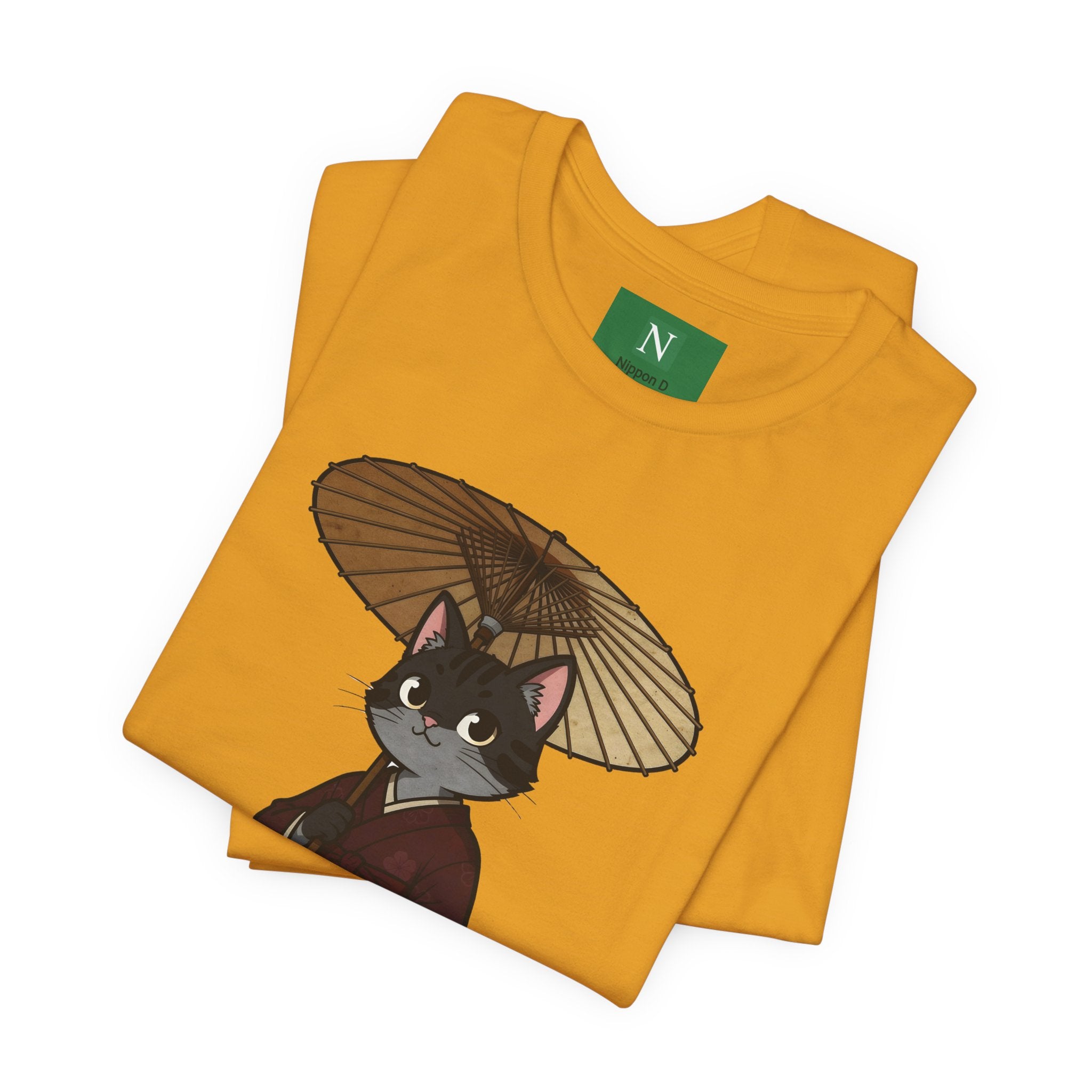 Geisha Cat Tee — Japanese Umbrella Cat Graphic T-Shirt