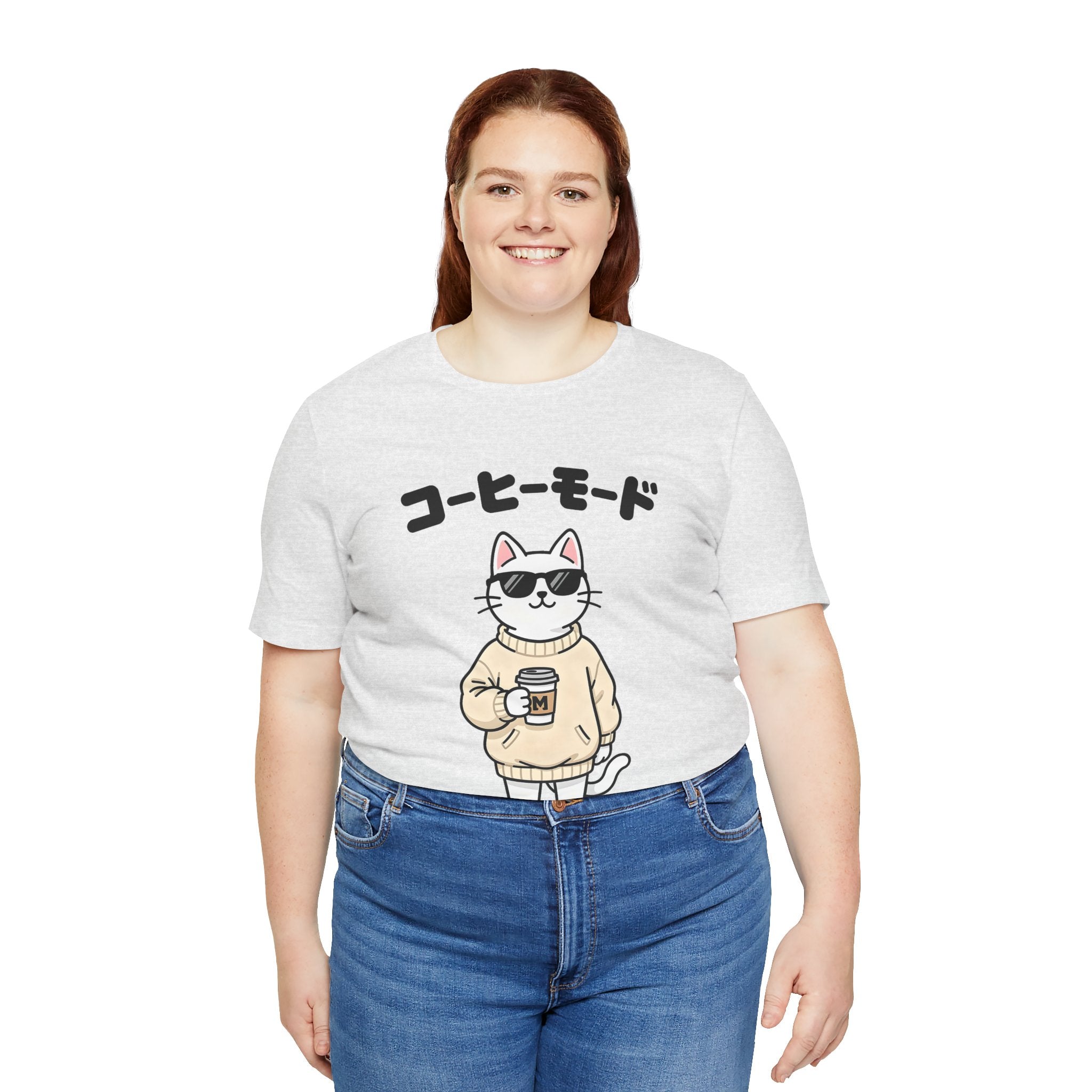 Coffee Mode Cat Tee — Cute Japanese Cat Holding Coffee T-Shirt