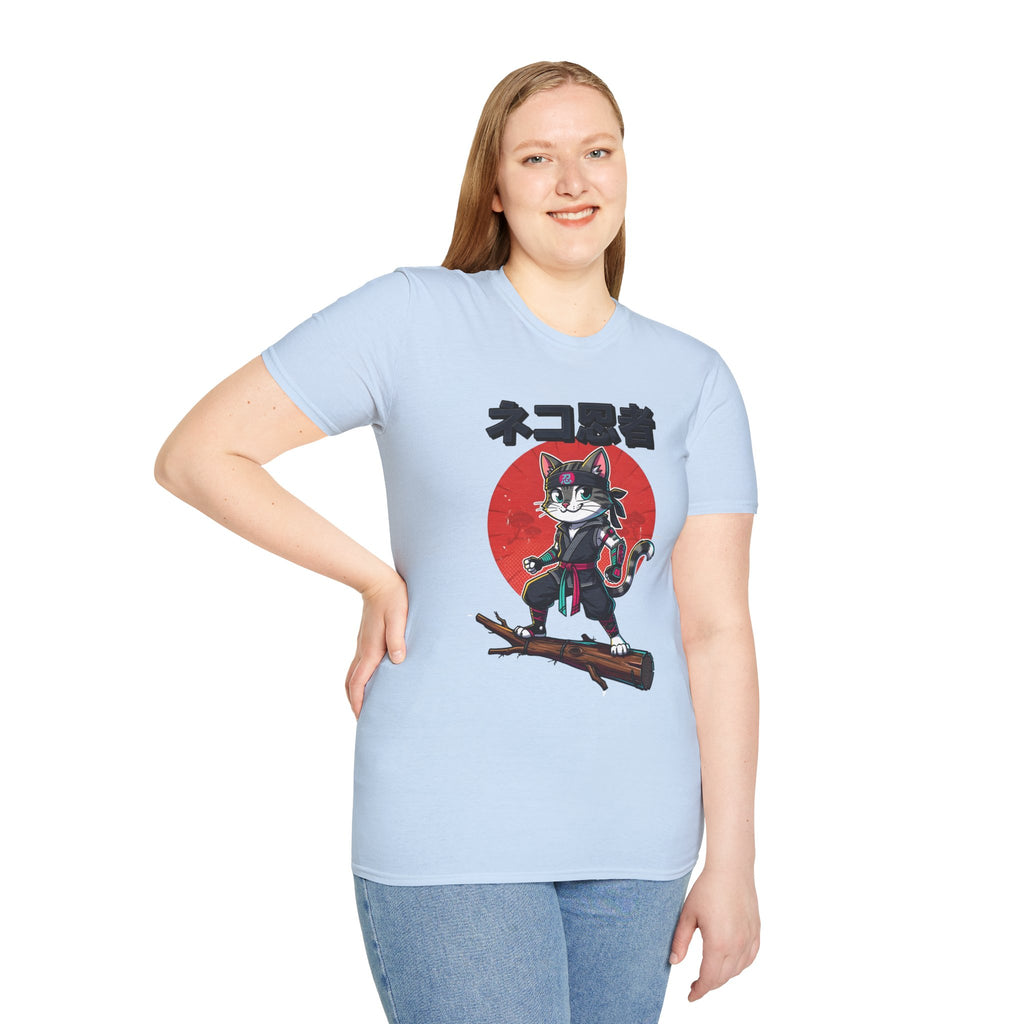 Neko Ronin Cat T-Shirt – Samurai Cat with Red Sun Japanese Text
