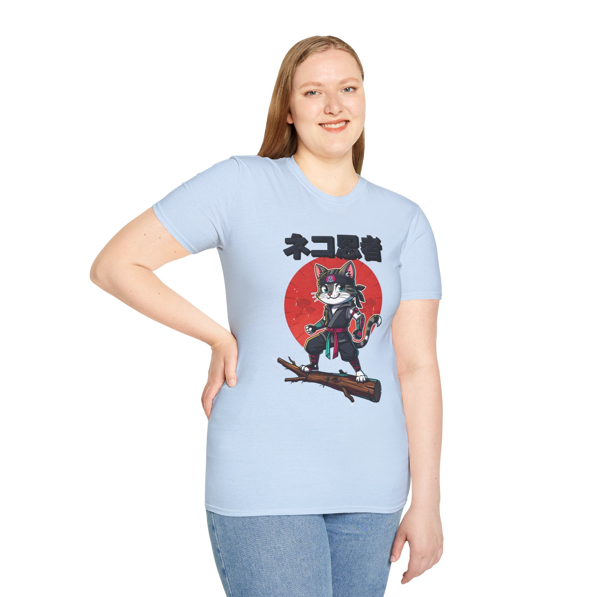 Neko Ronin Cat T-Shirt – Samurai Cat with Red Sun Japanese Text