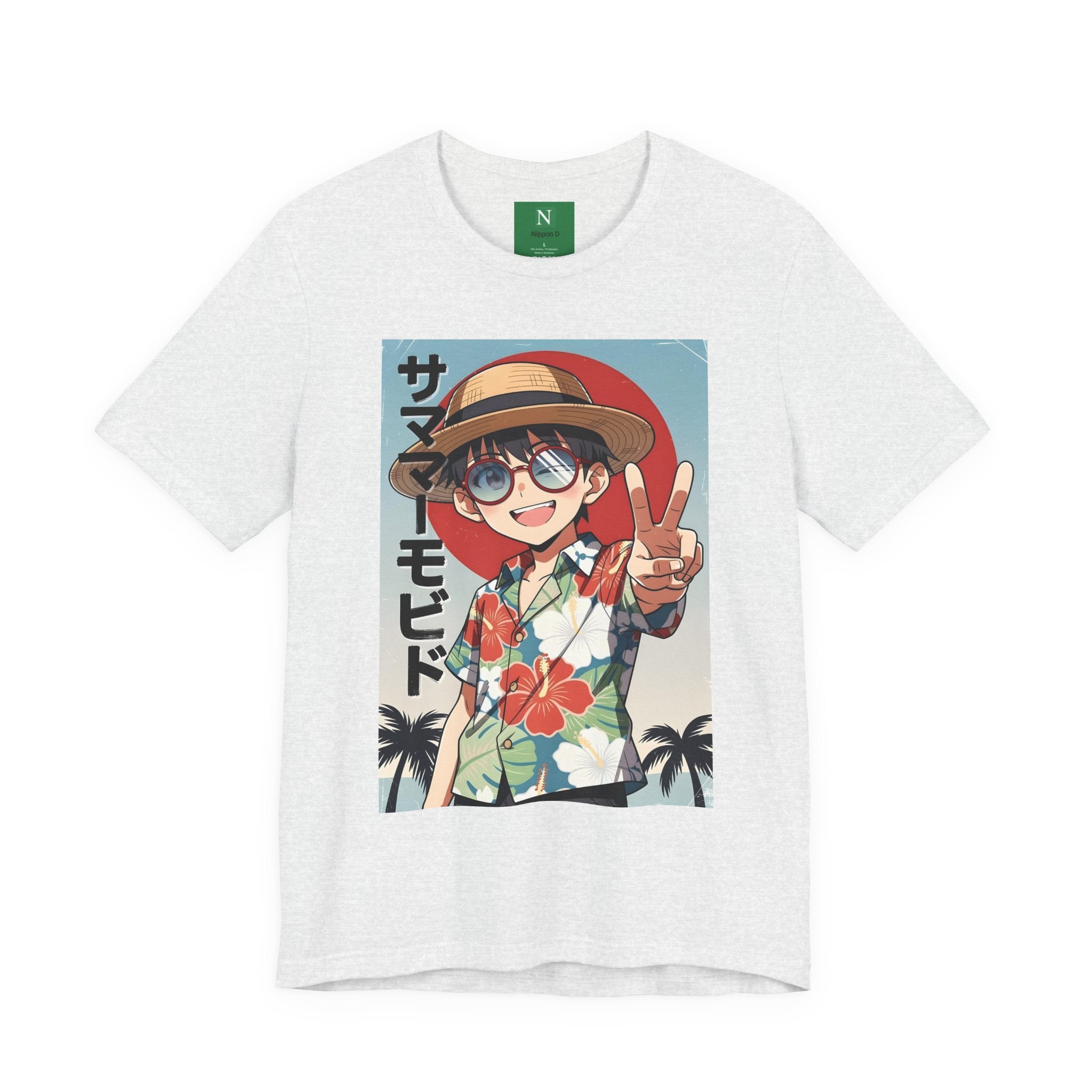 Anime Summer Kid: Tropical Hawaiian Tee with Peace Sign (サマー)