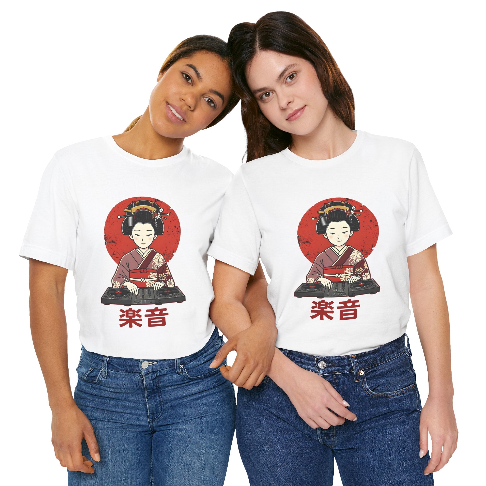 Geisha DJ T-Shirt — Japanese Vinyl Turntable Tee with '楽音' (Music) Design