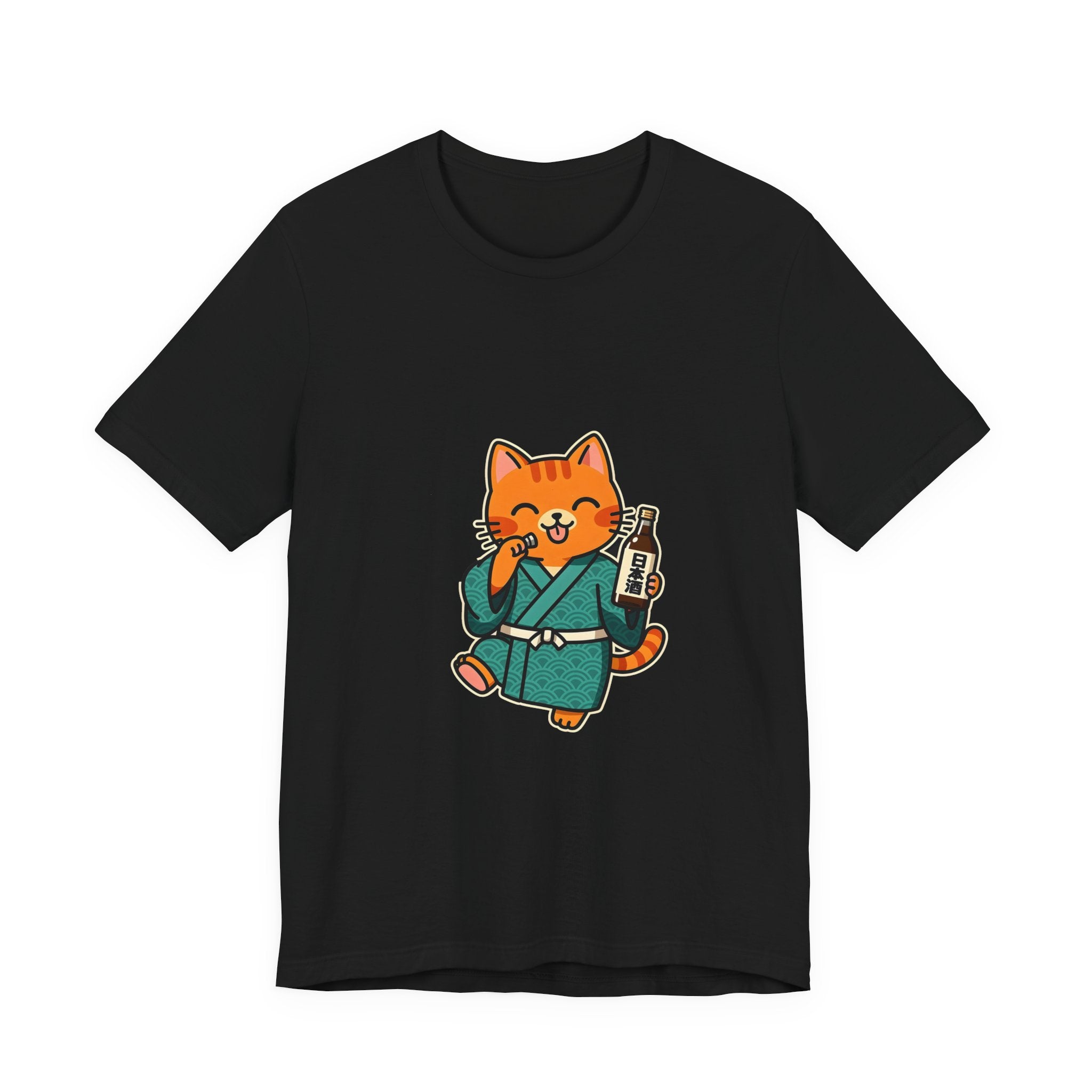 Sake Cat Tee — Cute Orange Cat in Kimono Drinking Sake T-Shirt