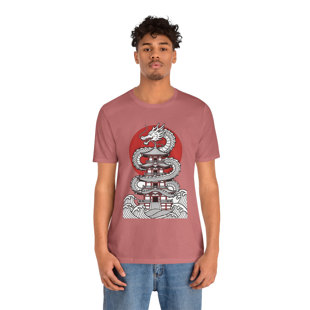 Dragon Pagoda T‑Shirt — Japanese Red Sun Temple Graphic Tee