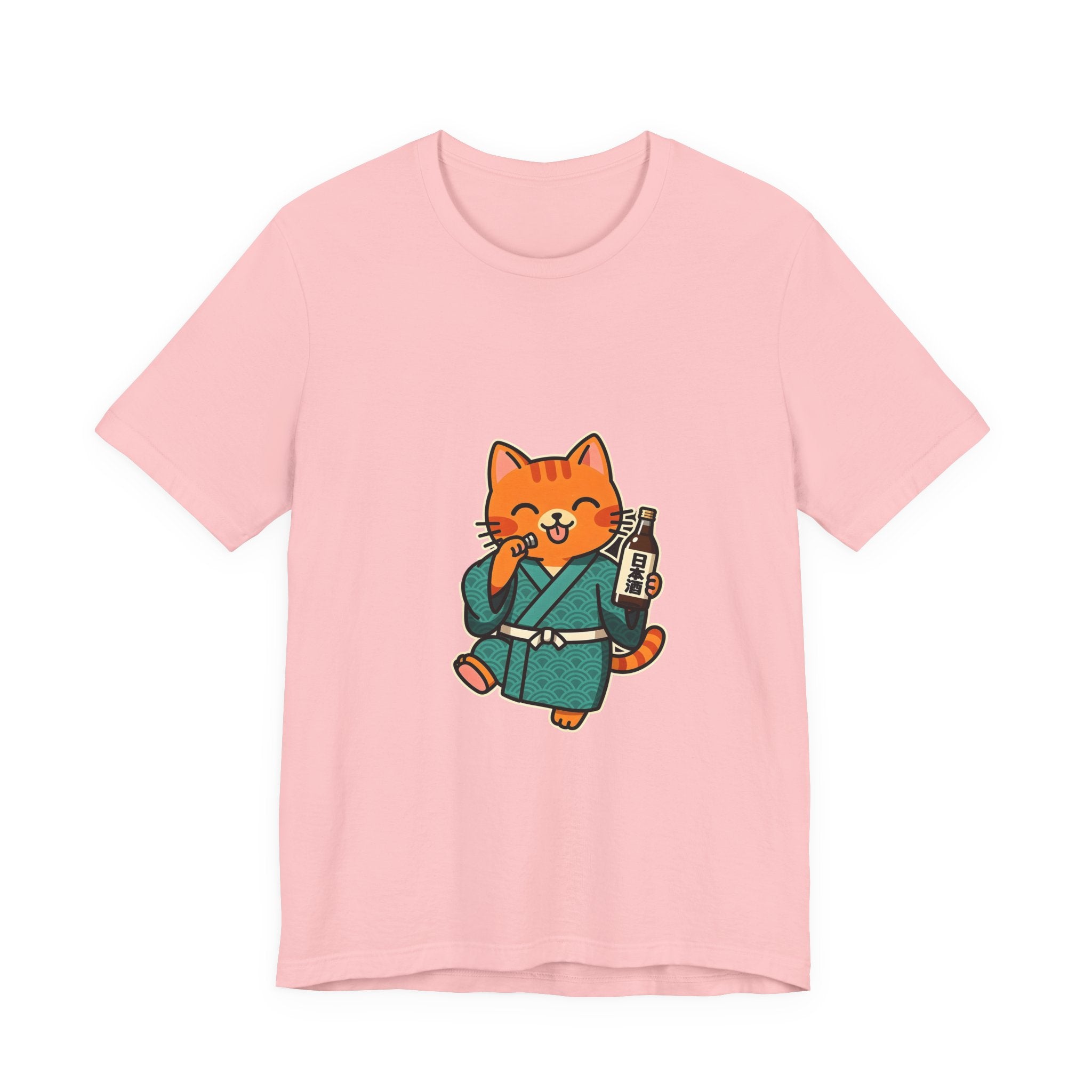 Sake Cat Tee — Cute Orange Cat in Kimono Drinking Sake T-Shirt