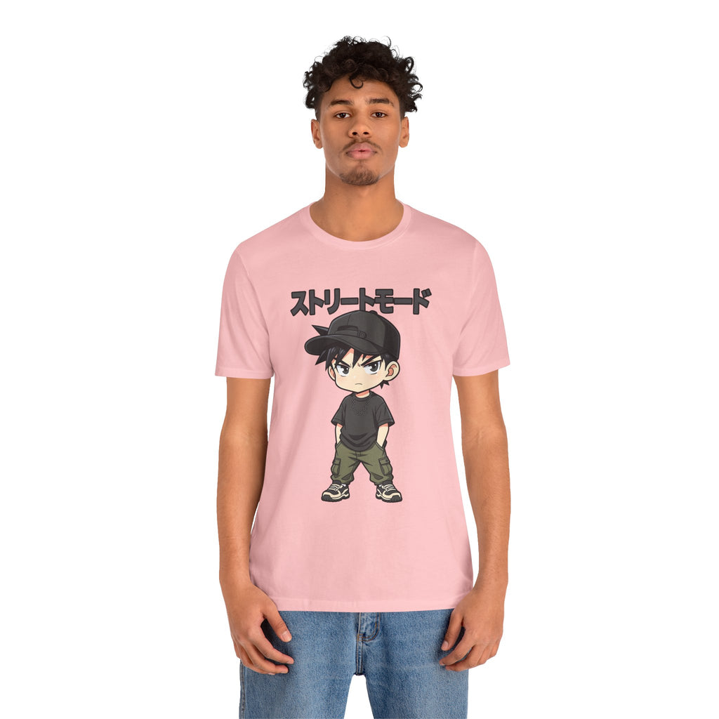Street Mode Anime Boy T-Shirt — Japanese Text Graphic Tee