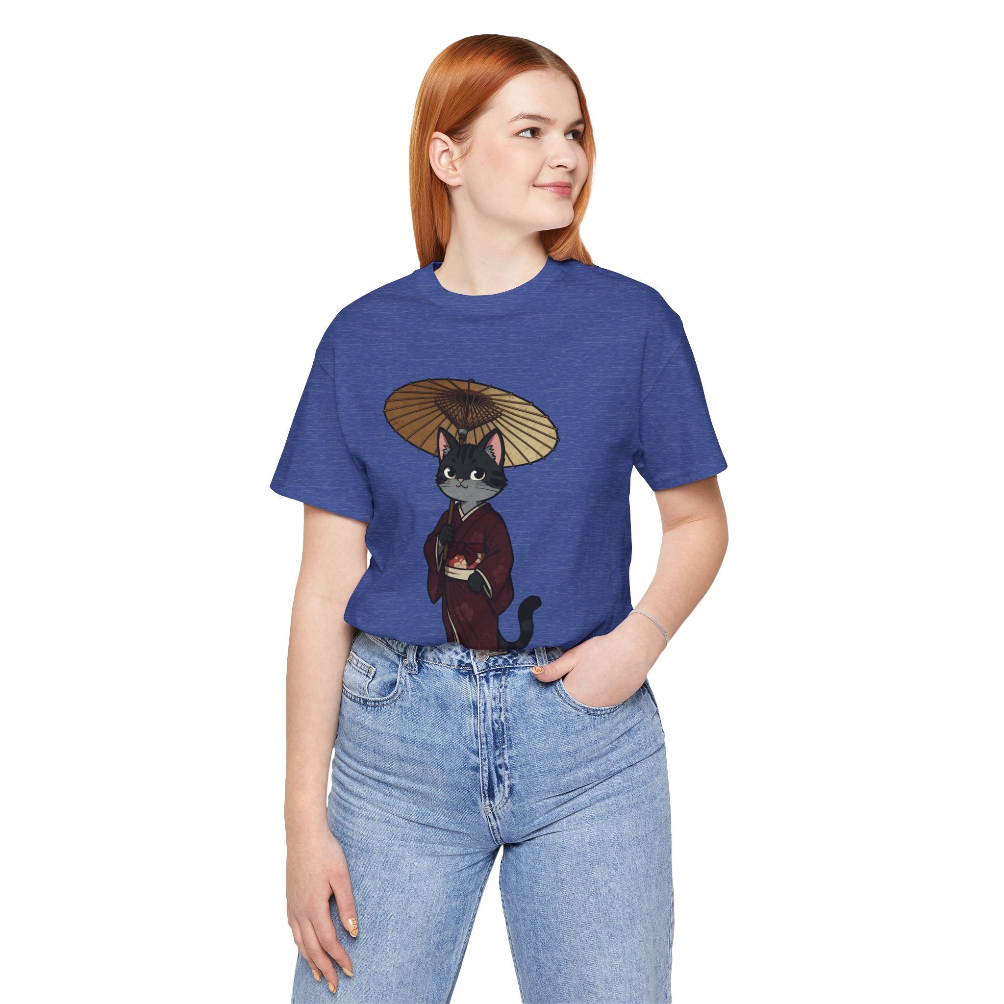 Geisha Cat Tee — Japanese Umbrella Cat Graphic T-Shirt