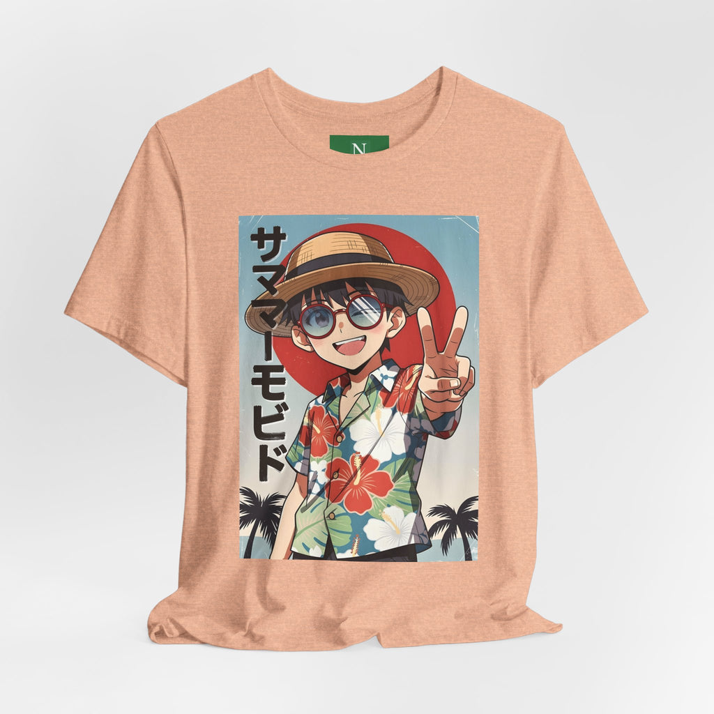 Anime Summer Kid: Tropical Hawaiian Tee with Peace Sign (サマー)