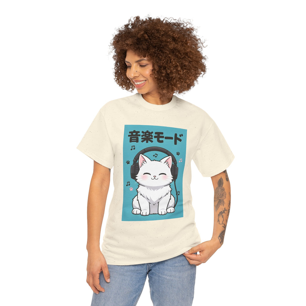 Music Mode Cat T-Shirt — Cute Headphone Kitten Tee (Japanese Text)