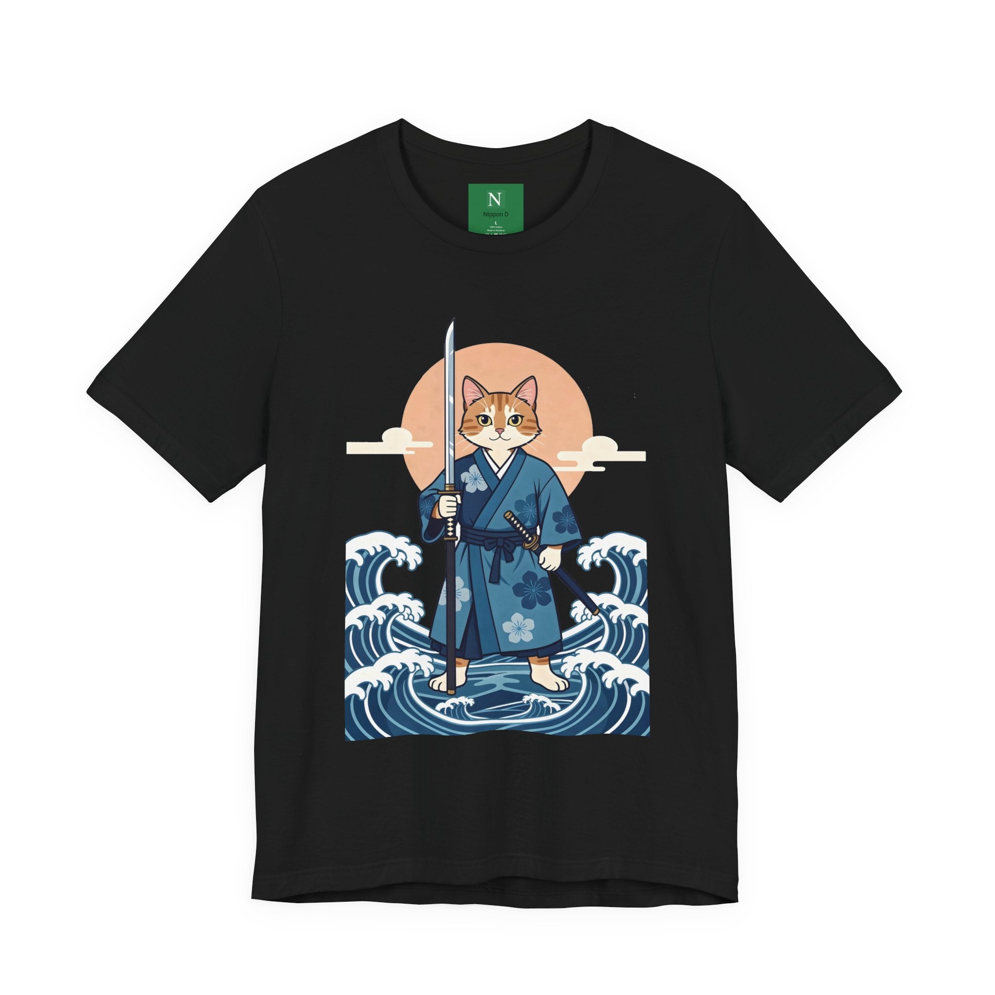 Samurai Cat T-Shirt — Japanese Wave Illustration Tee