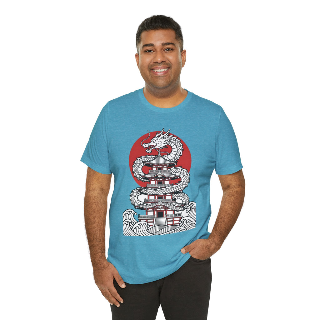 Dragon Pagoda T‑Shirt — Japanese Red Sun Temple Graphic Tee