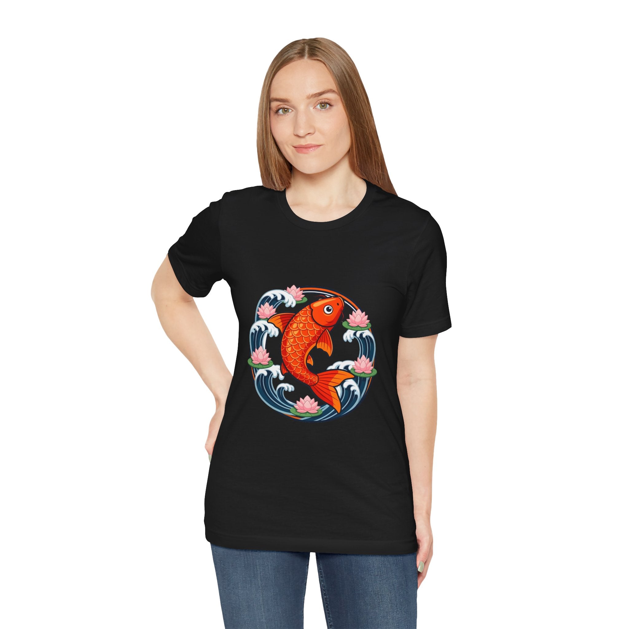 Koi Circle Graphic Tee — Japanese Koi Fish Waves & Lotus T-Shirt