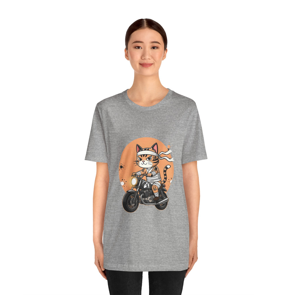 Retro Biker Cat T‑Shirt — Cute Motorcycle Cat Graphic Tee