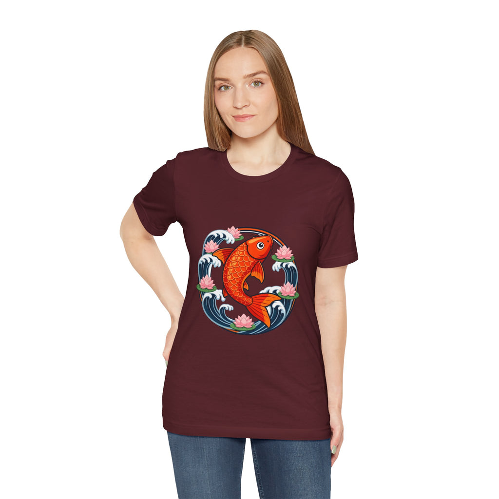 Koi Circle Graphic Tee — Japanese Koi Fish Waves & Lotus T-Shirt