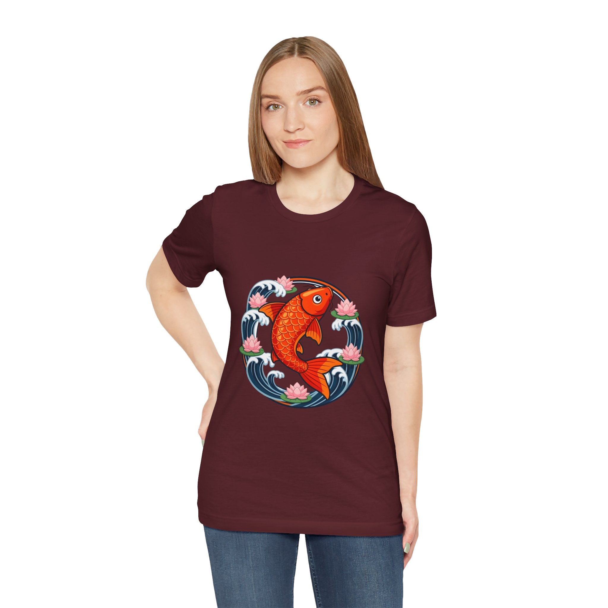 Koi Circle Graphic Tee — Japanese Koi Fish Waves & Lotus T-Shirt