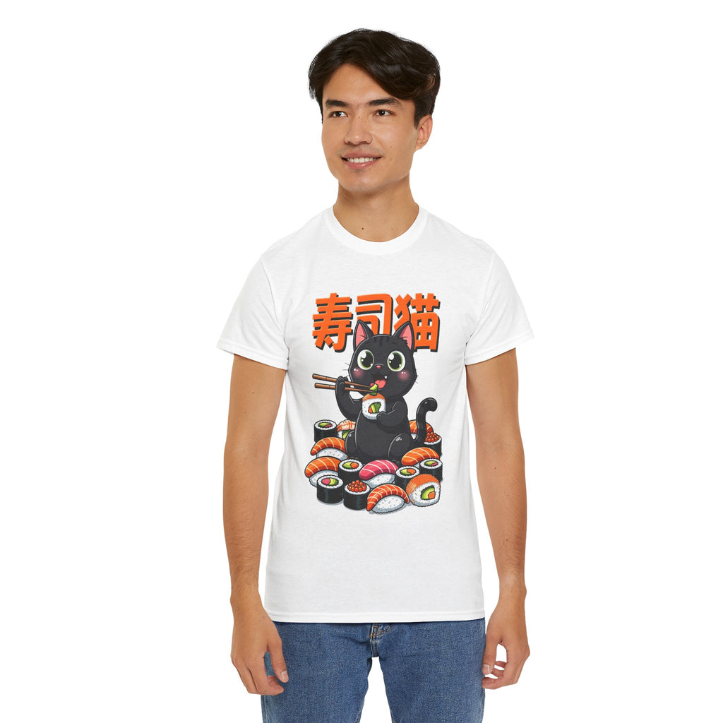 Sushi Cat T-Shirt – Cute Black Cat Eating Sushi Graphic Tee