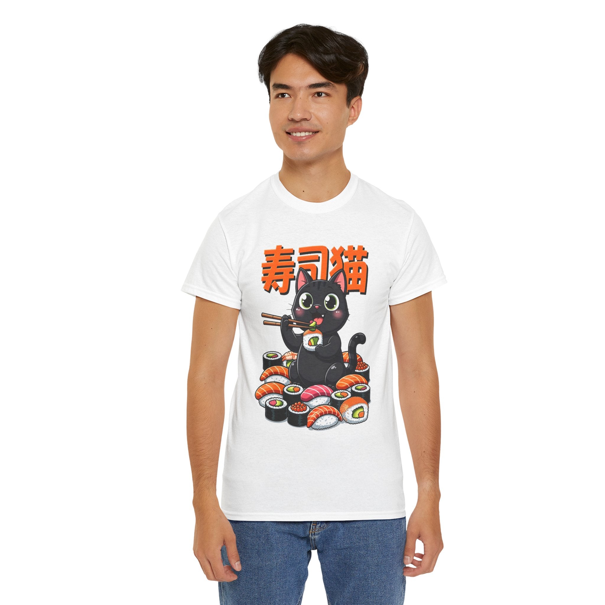 Sushi Cat T-Shirt – Cute Black Cat Eating Sushi Graphic Tee