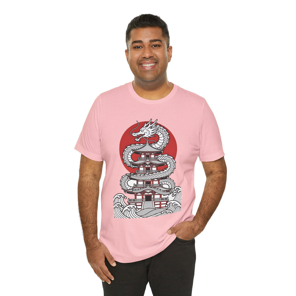 Dragon Pagoda T‑Shirt — Japanese Red Sun Temple Graphic Tee
