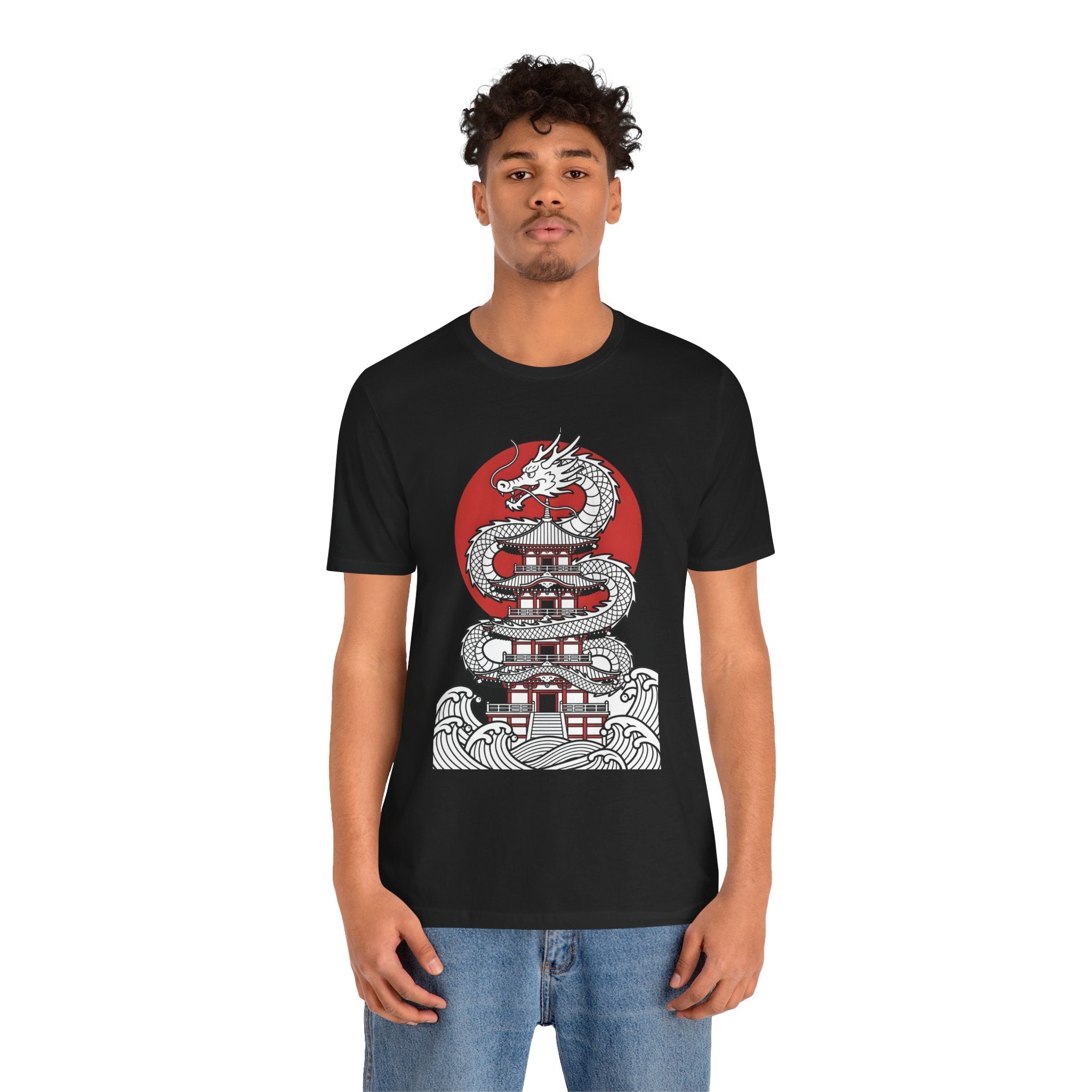 Dragon Pagoda T‑Shirt — Japanese Red Sun Temple Graphic Tee