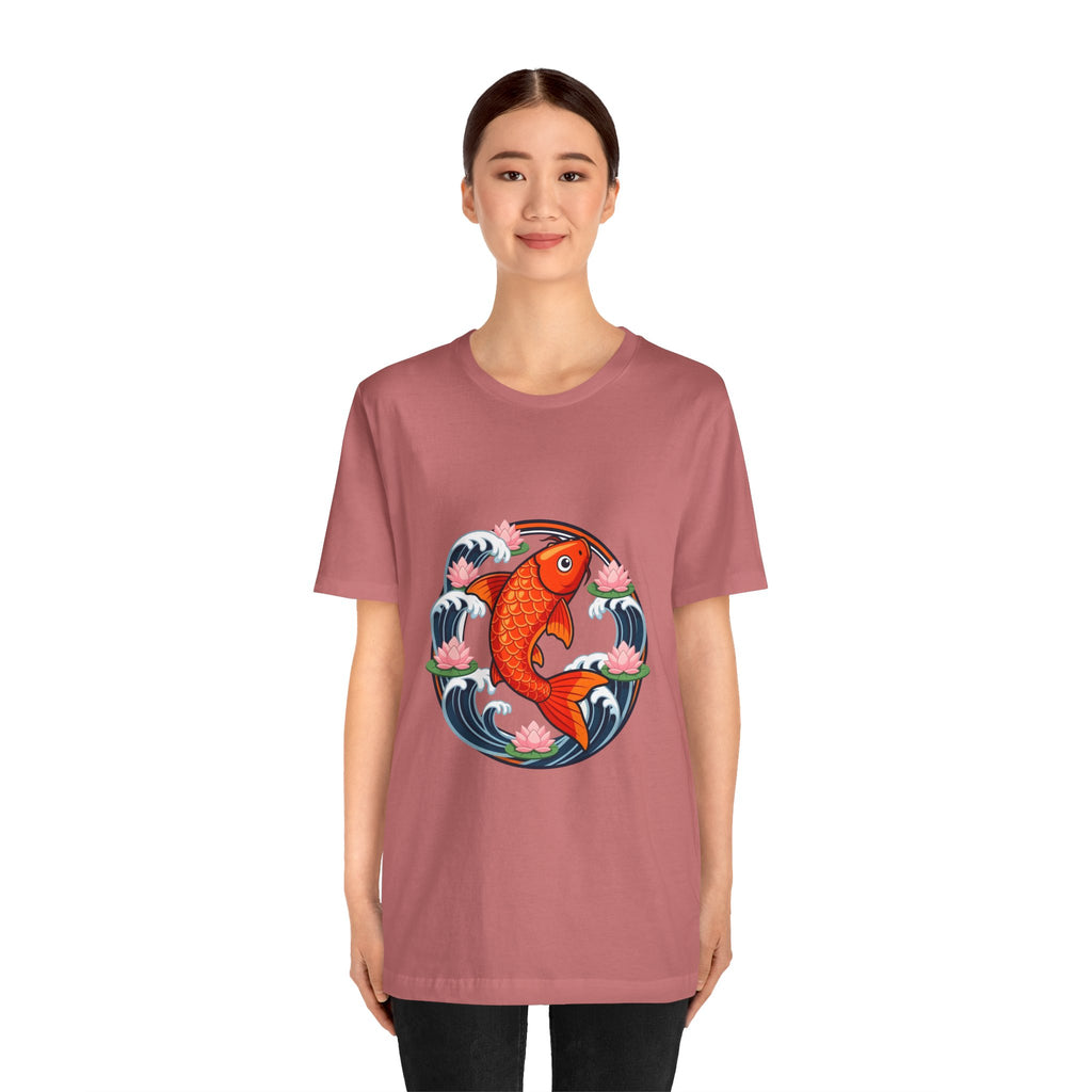 Koi Circle Graphic Tee — Japanese Koi Fish Waves & Lotus T-Shirt