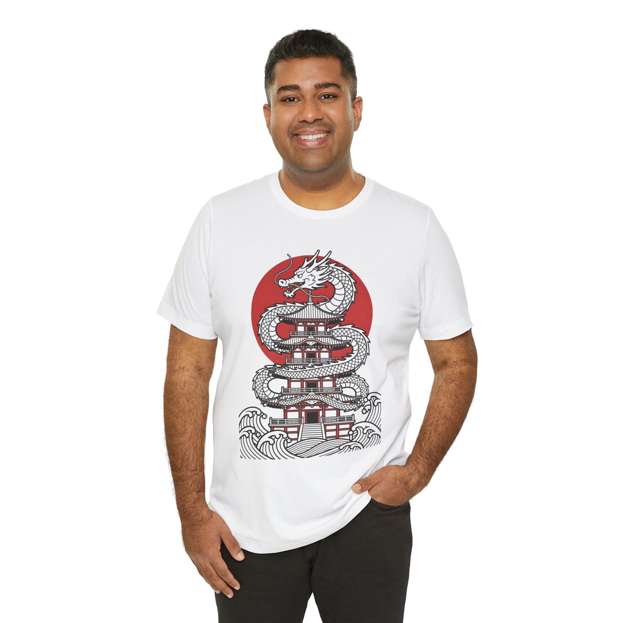 Dragon Pagoda T‑Shirt — Japanese Red Sun Temple Graphic Tee