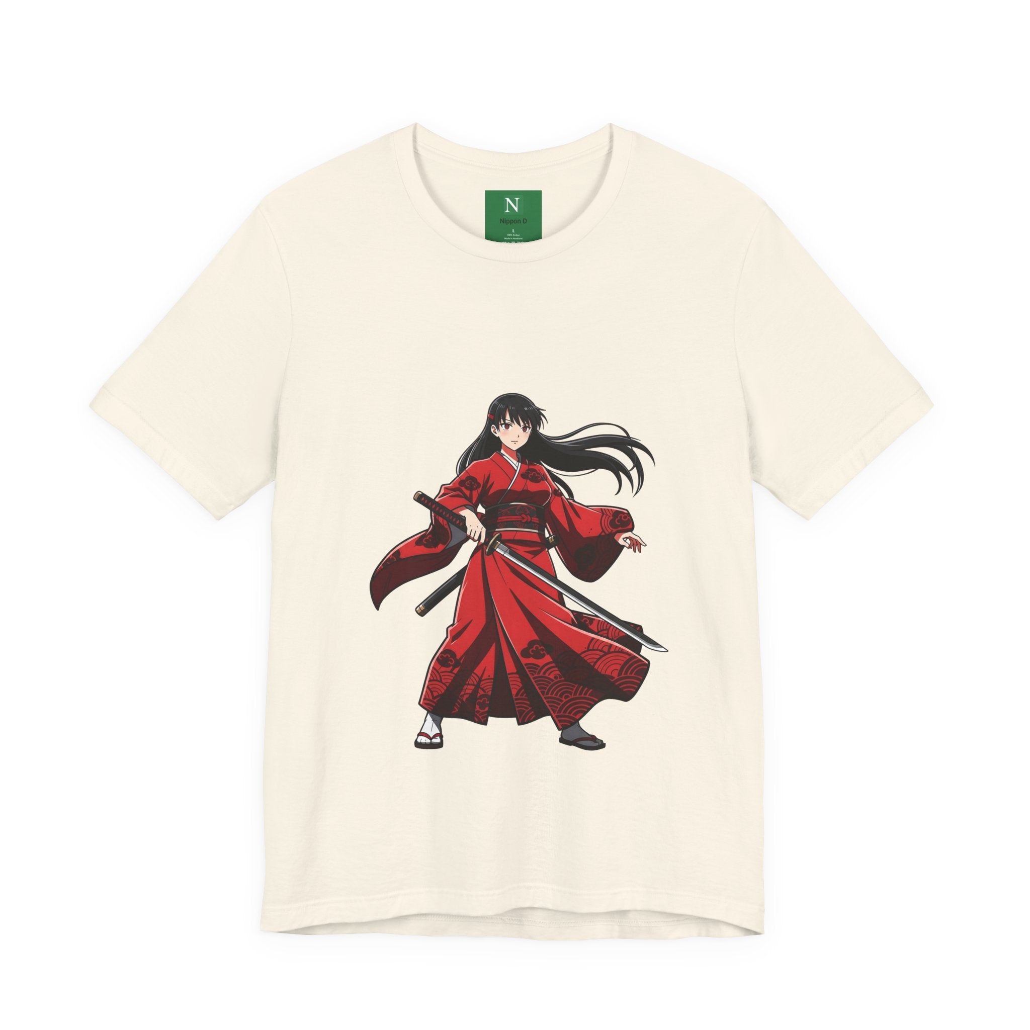 Anime Red Warrior T-Shirt — Female Swordswoman Illustration Tee