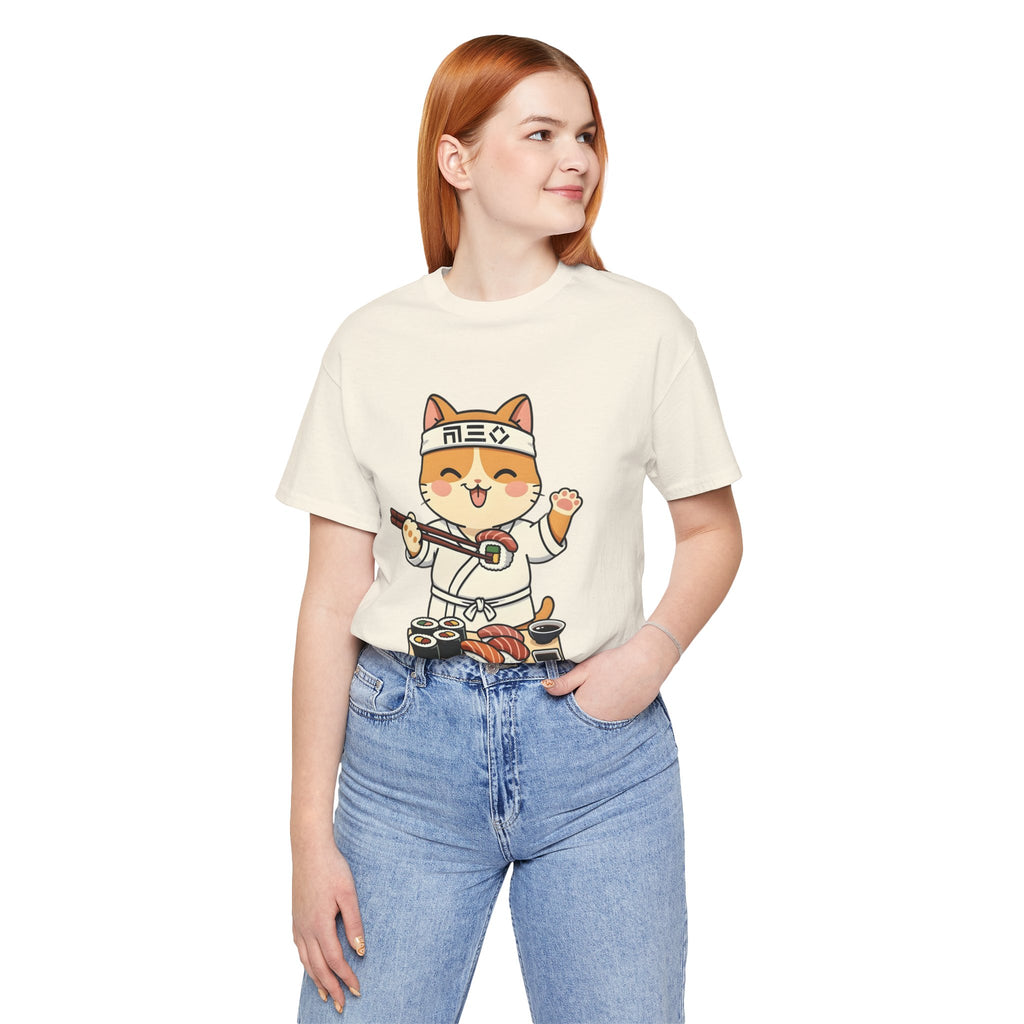 Sushi Chef Cat T‑Shirt — Cute Kawaii Cat Making Sushi Graphic Tee