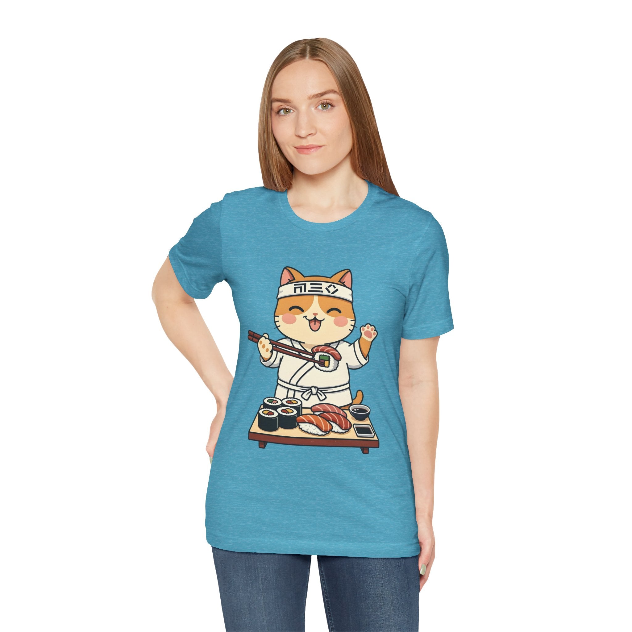 Sushi Chef Cat T‑Shirt — Cute Kawaii Cat Making Sushi Graphic Tee