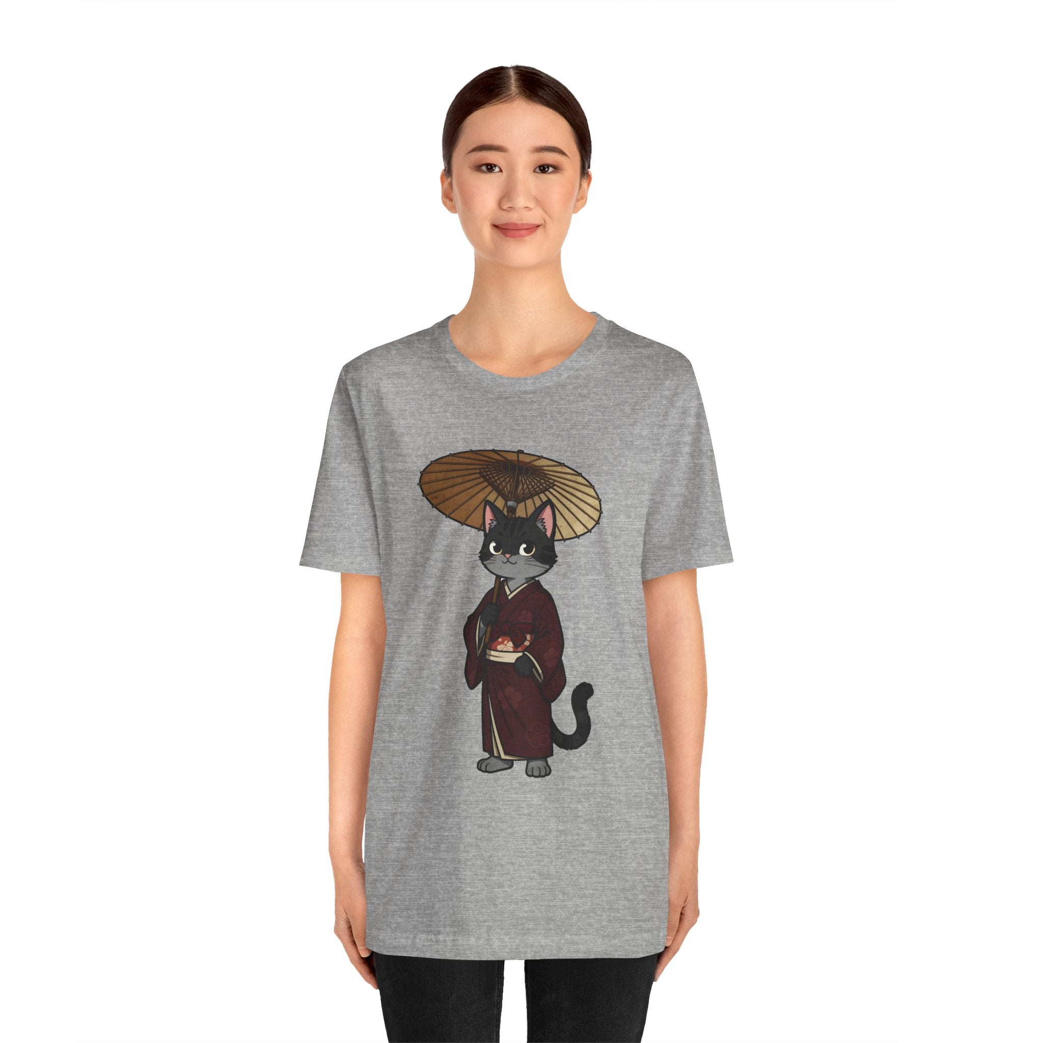 Geisha Cat Tee — Japanese Umbrella Cat Graphic T-Shirt