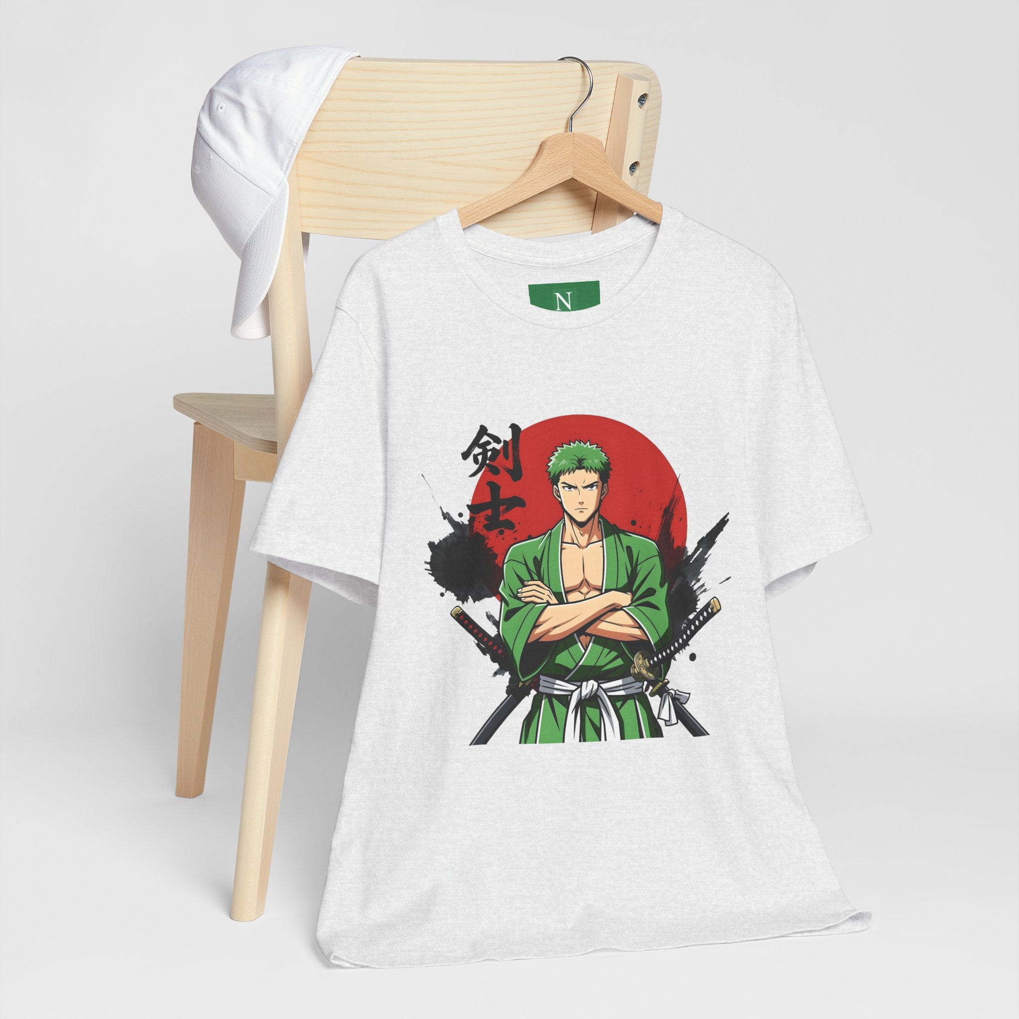 Anime Samurai Tee — Green-Haired Swordsman Graphic T-Shirt