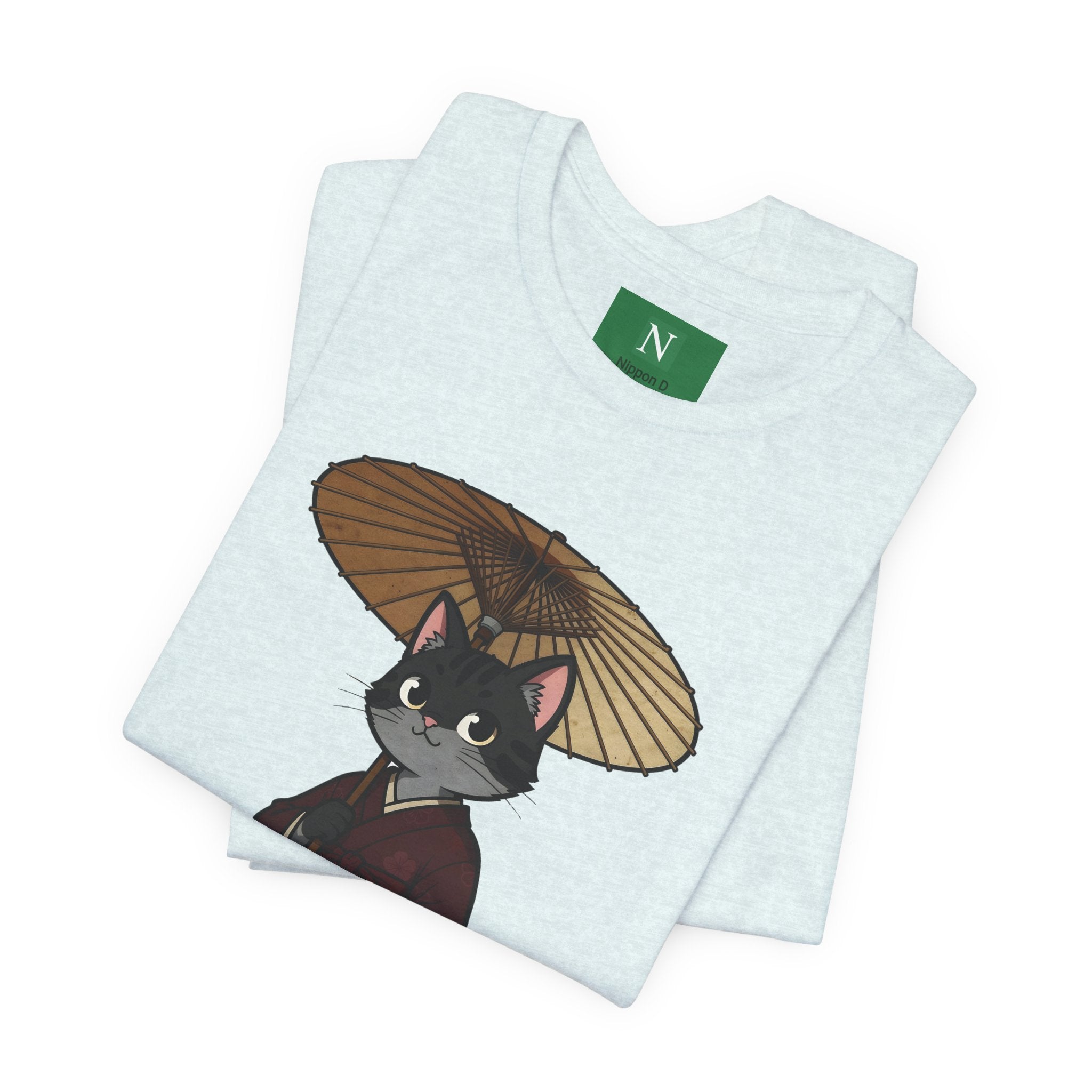 Geisha Cat Tee — Japanese Umbrella Cat Graphic T-Shirt