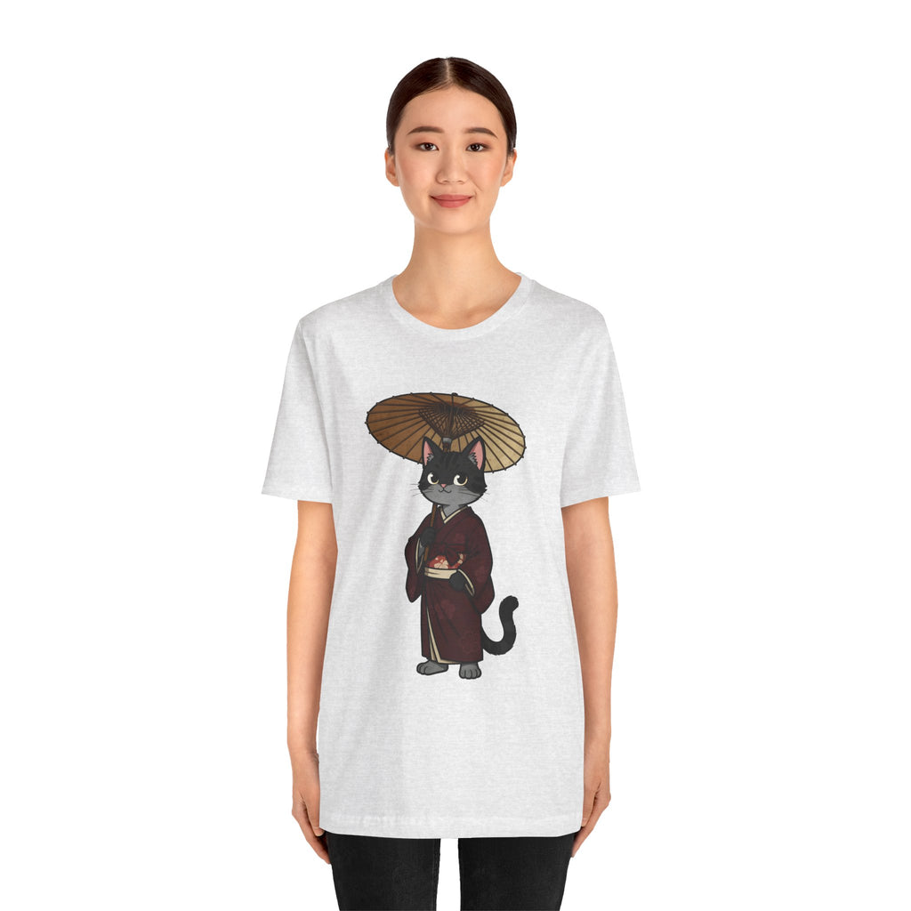 Geisha Cat Tee — Japanese Umbrella Cat Graphic T-Shirt