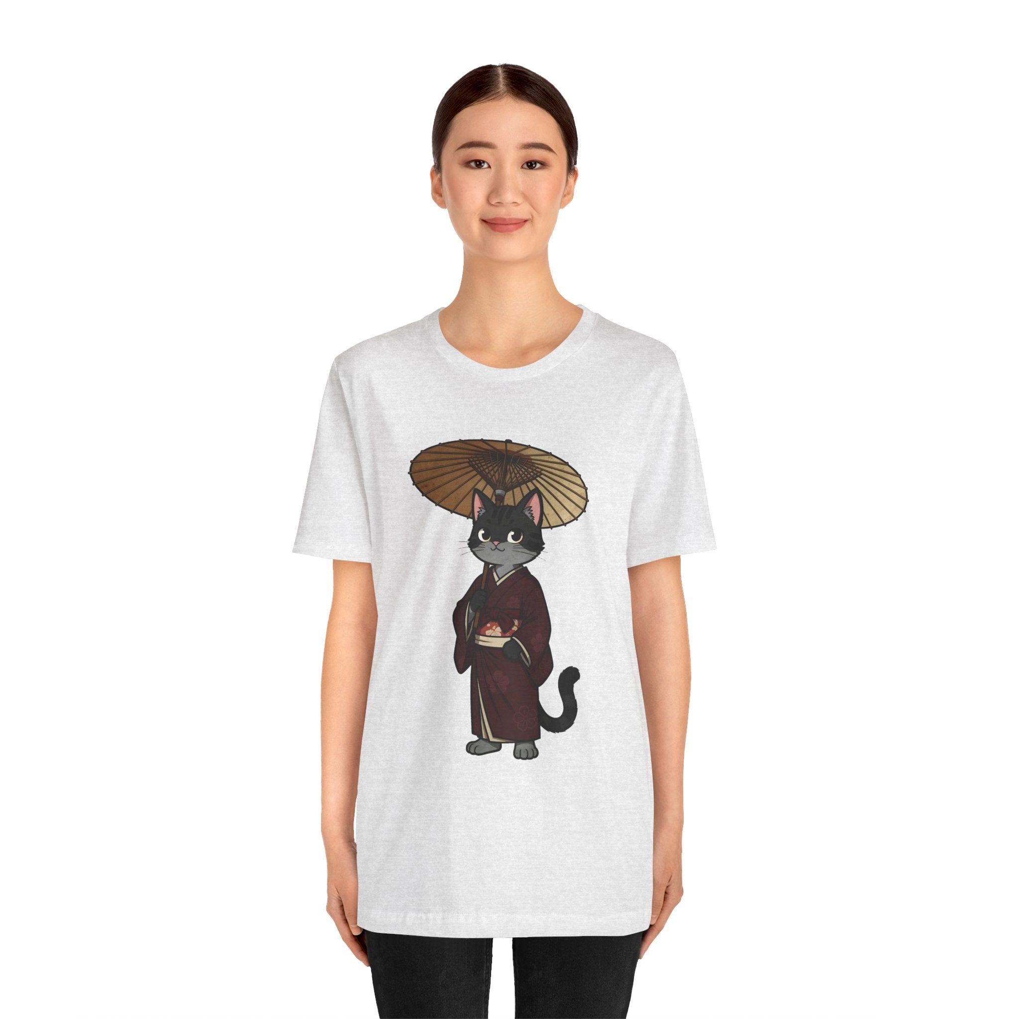 Geisha Cat Tee — Japanese Umbrella Cat Graphic T-Shirt