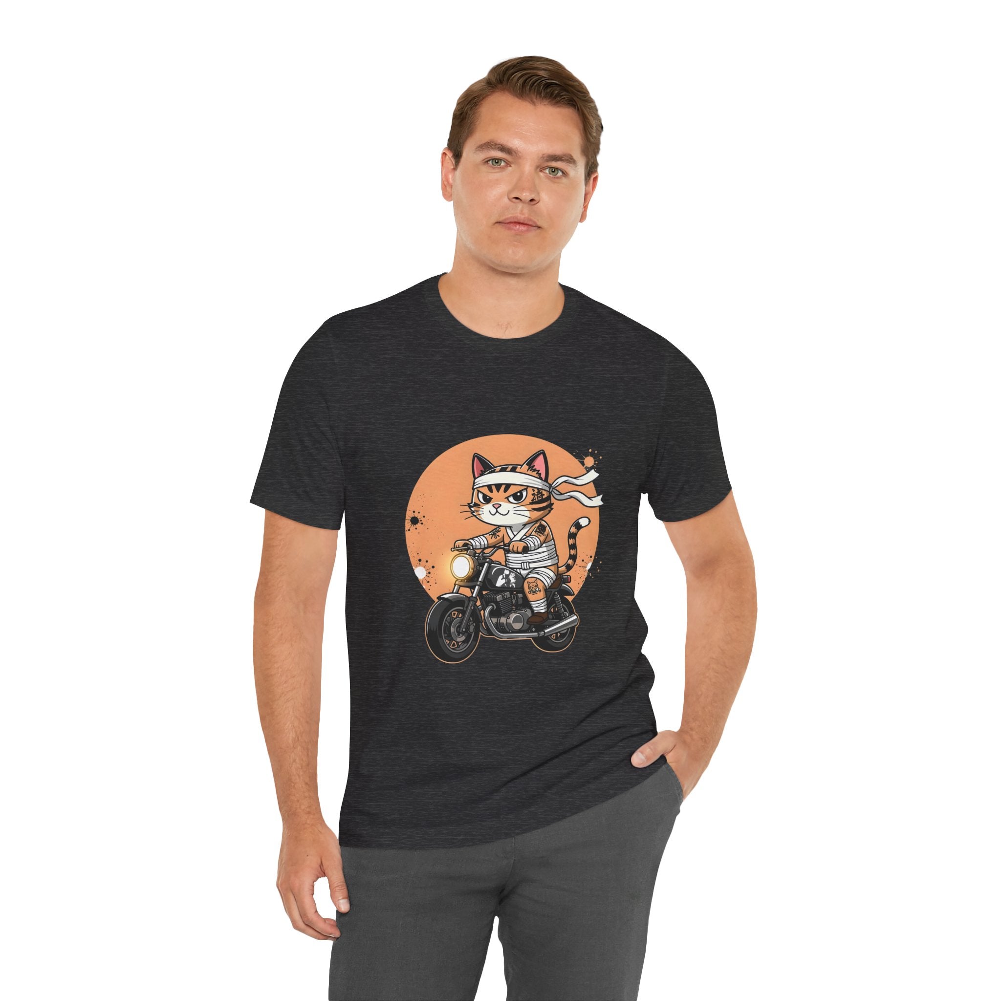 Retro Biker Cat T‑Shirt — Cute Motorcycle Cat Graphic Tee