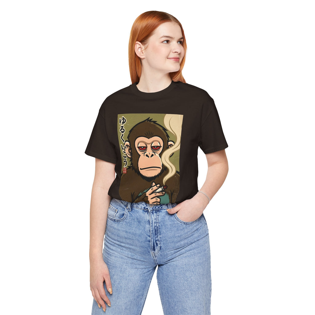 Smoking Monkey Graphic Tee — Japanese Retro Ape Illustration T-Shirt