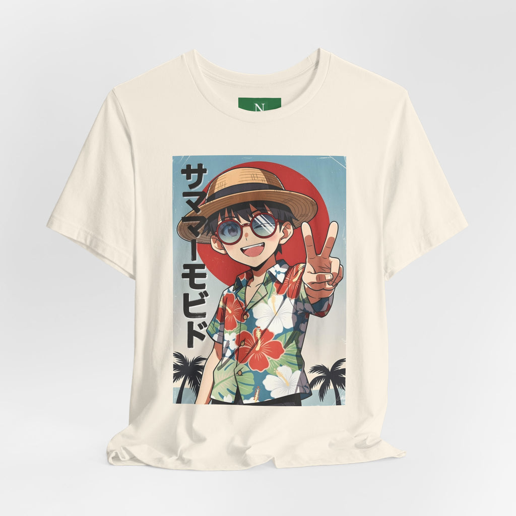 Anime Summer Kid: Tropical Hawaiian Tee with Peace Sign (サマー)