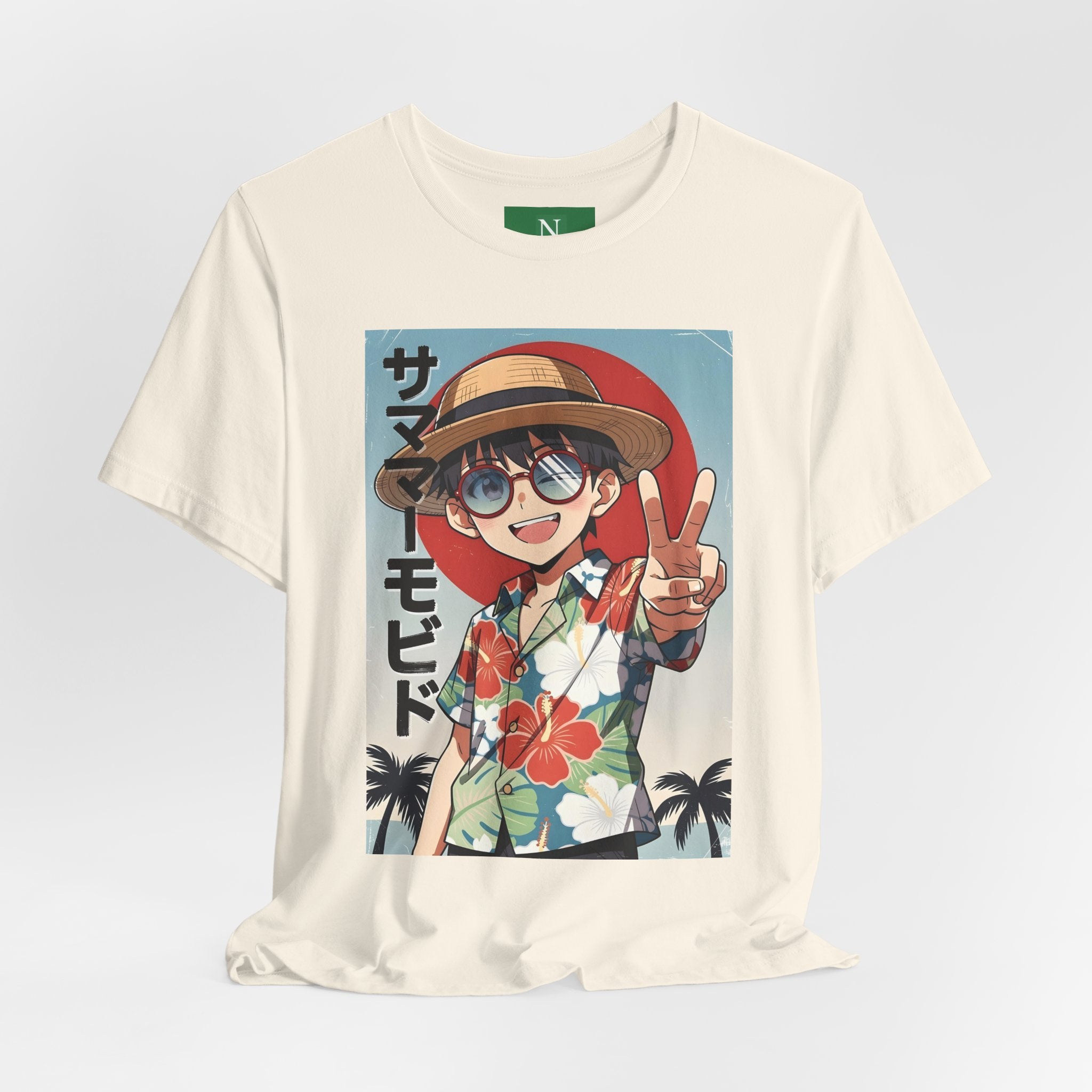 Anime Summer Kid: Tropical Hawaiian Tee with Peace Sign (サマー)