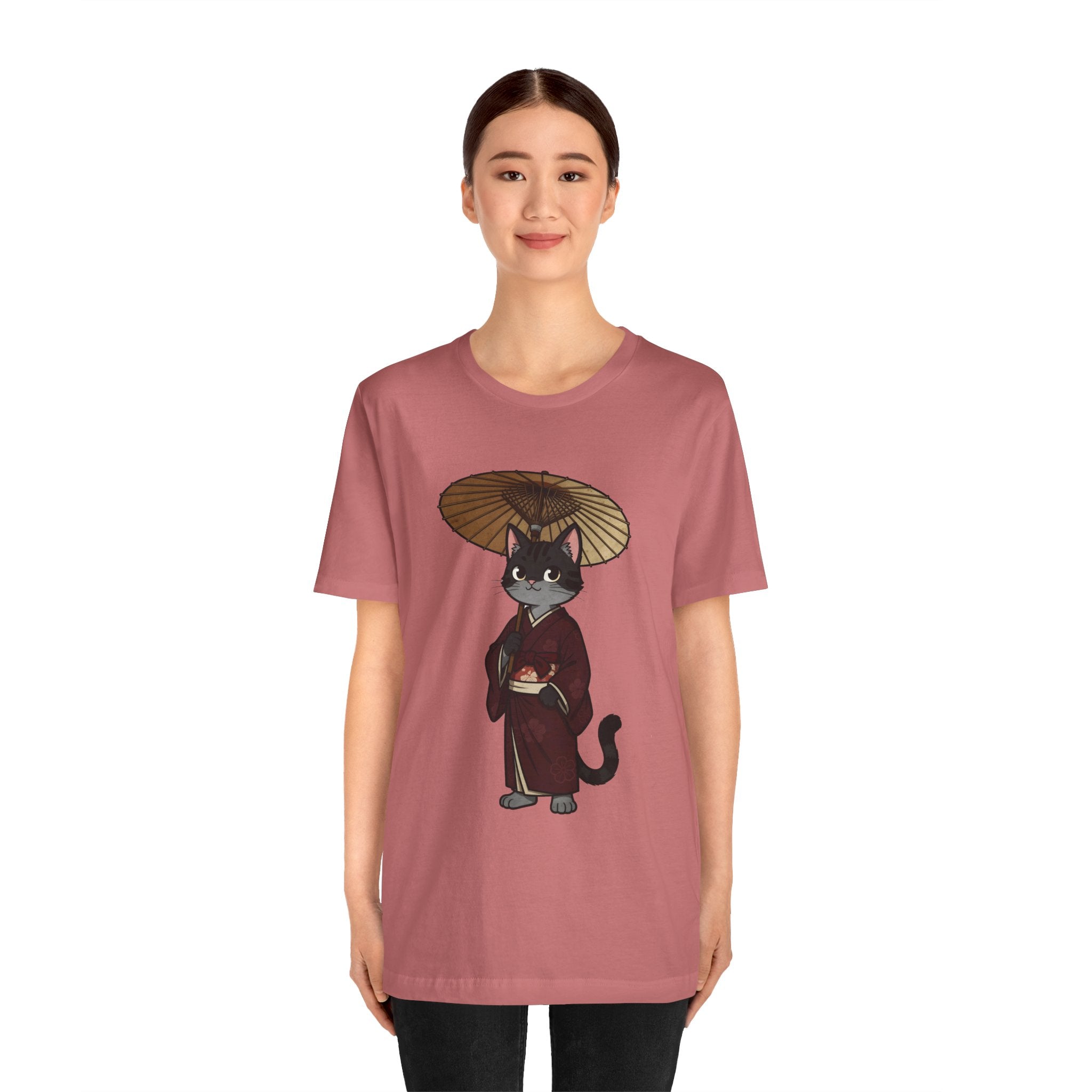 Geisha Cat Tee — Japanese Umbrella Cat Graphic T-Shirt