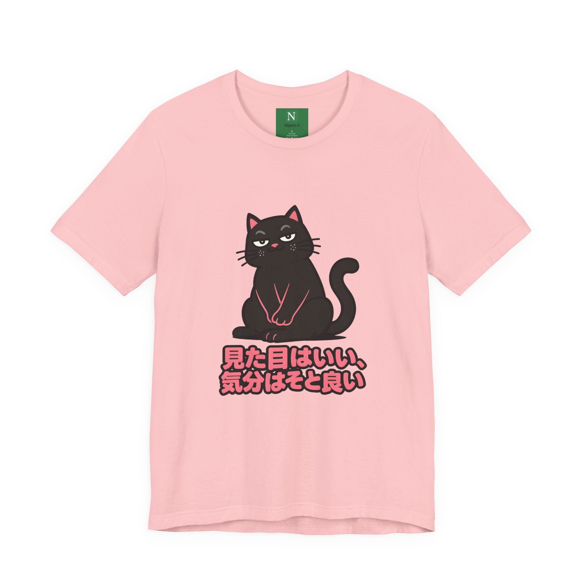 Black Cat Tee with Japanese Text — 'Mita Me wa Ii, Kimochi wa Sore Ijo' Cute Kawaii Graphic T-Shirt