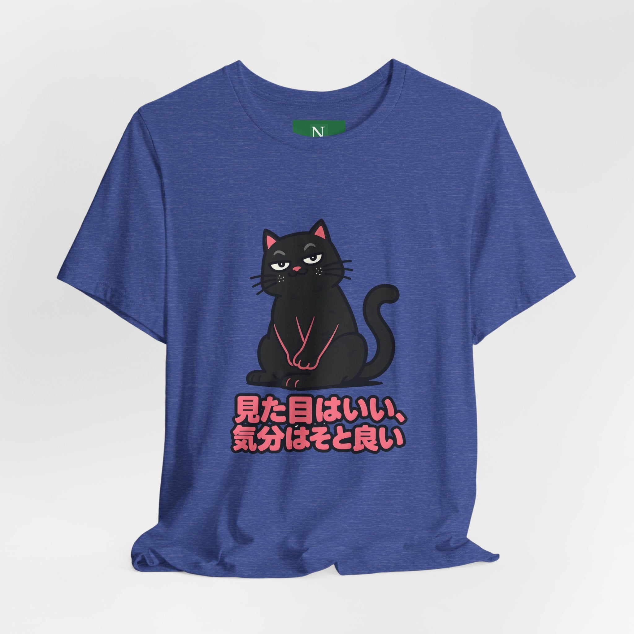 Black Cat Tee with Japanese Text — 'Mita Me wa Ii, Kimochi wa Sore Ijo' Cute Kawaii Graphic T-Shirt