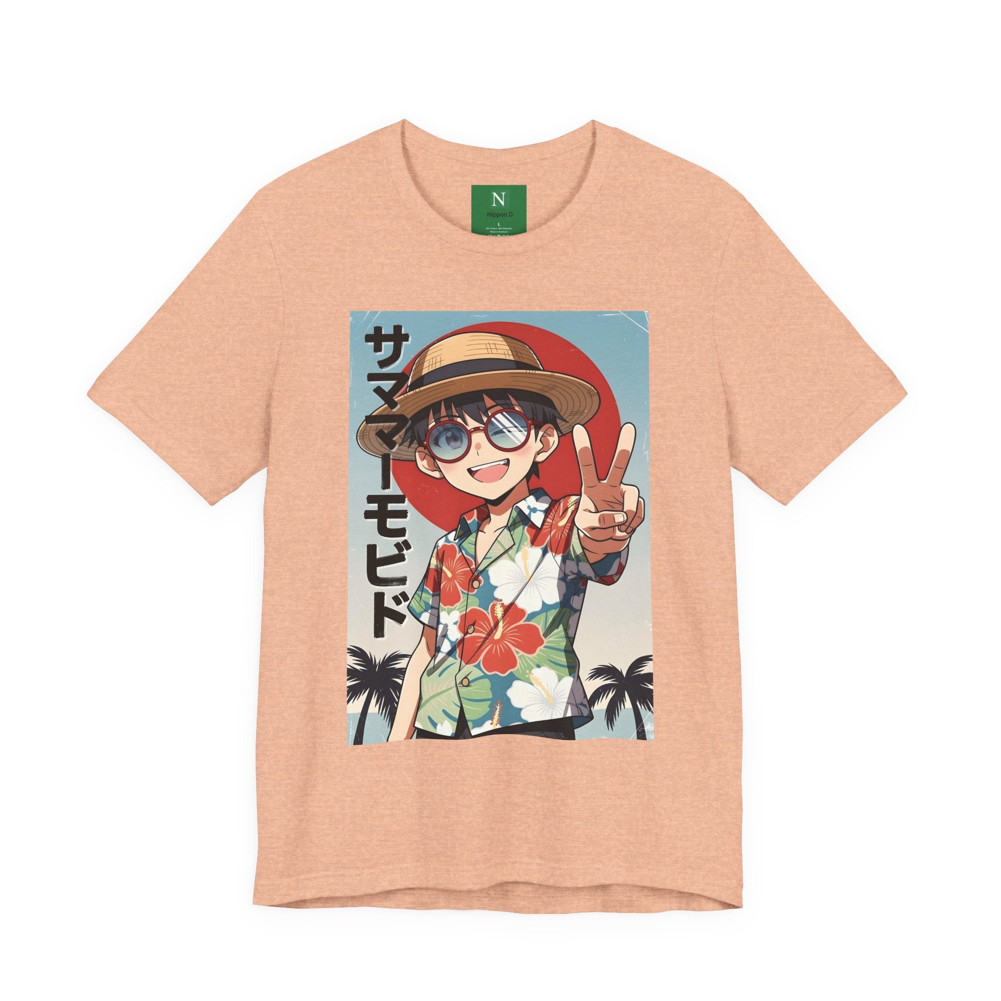 Anime Summer Kid: Tropical Hawaiian Tee with Peace Sign (サマー)