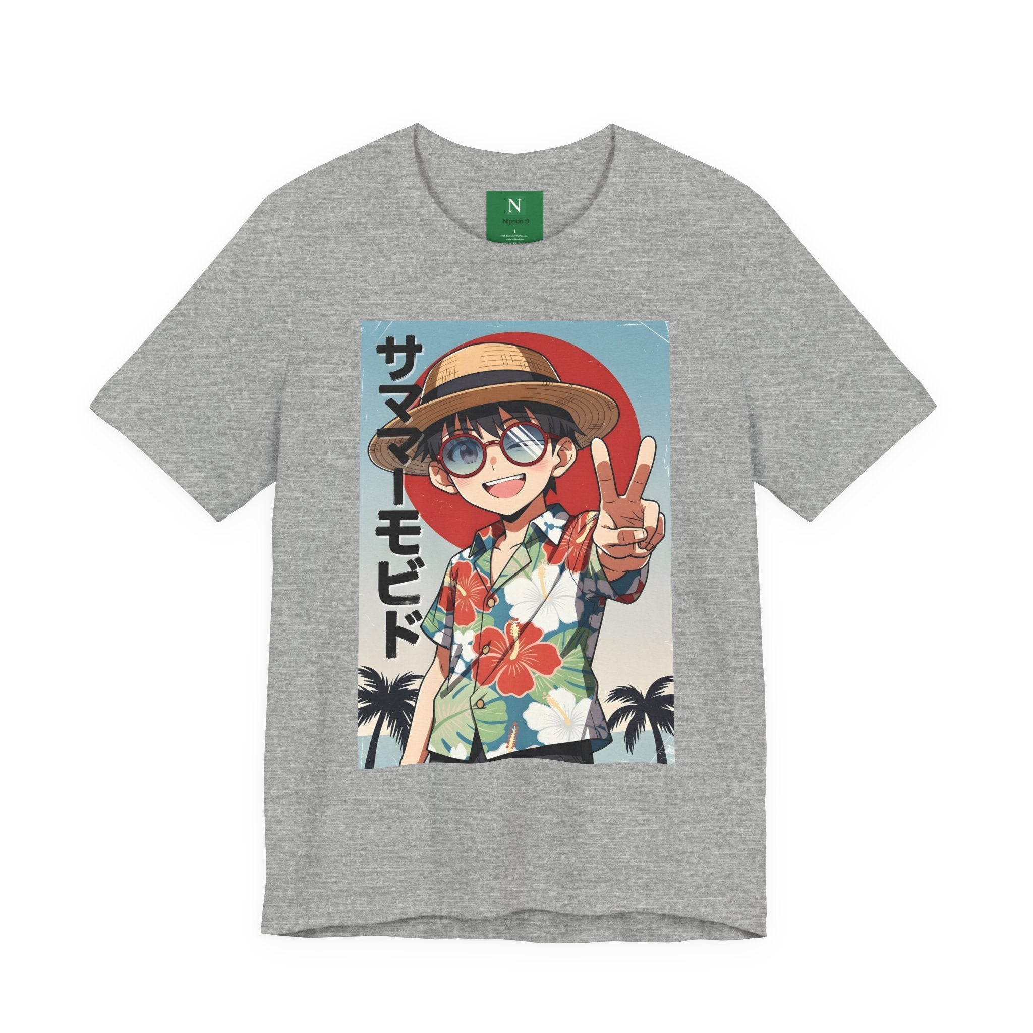 Anime Summer Kid: Tropical Hawaiian Tee with Peace Sign (サマー)